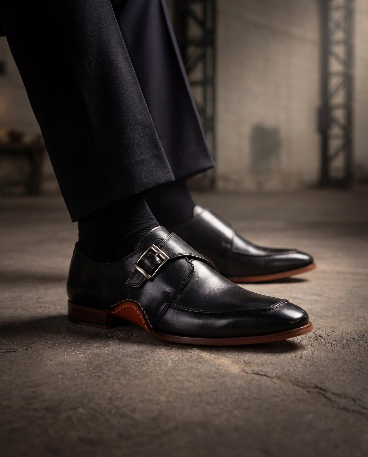 Zapato de hombre hecho a mano con correa de monje simple en color negro Hagrid
