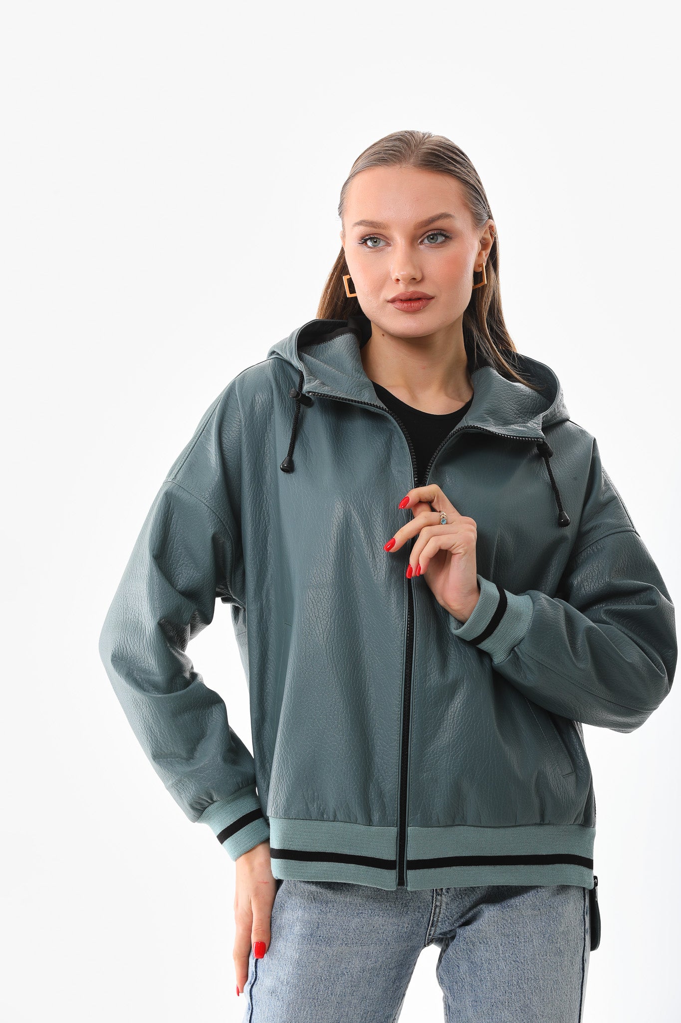 The Polar Green Leather Women Jacket