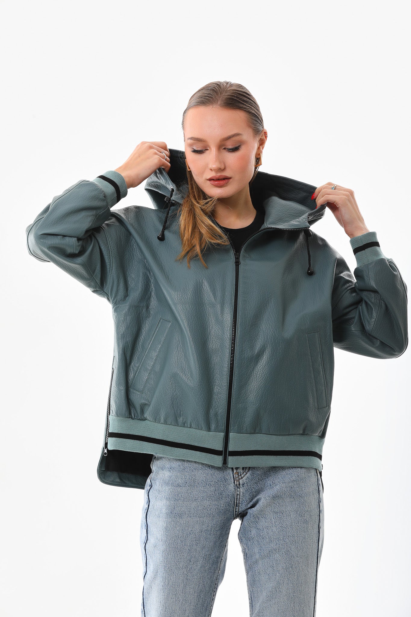 The Polar Green Leather Women Jacket