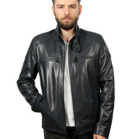 La chaqueta de cuero azul marino para hombre de Leroy 