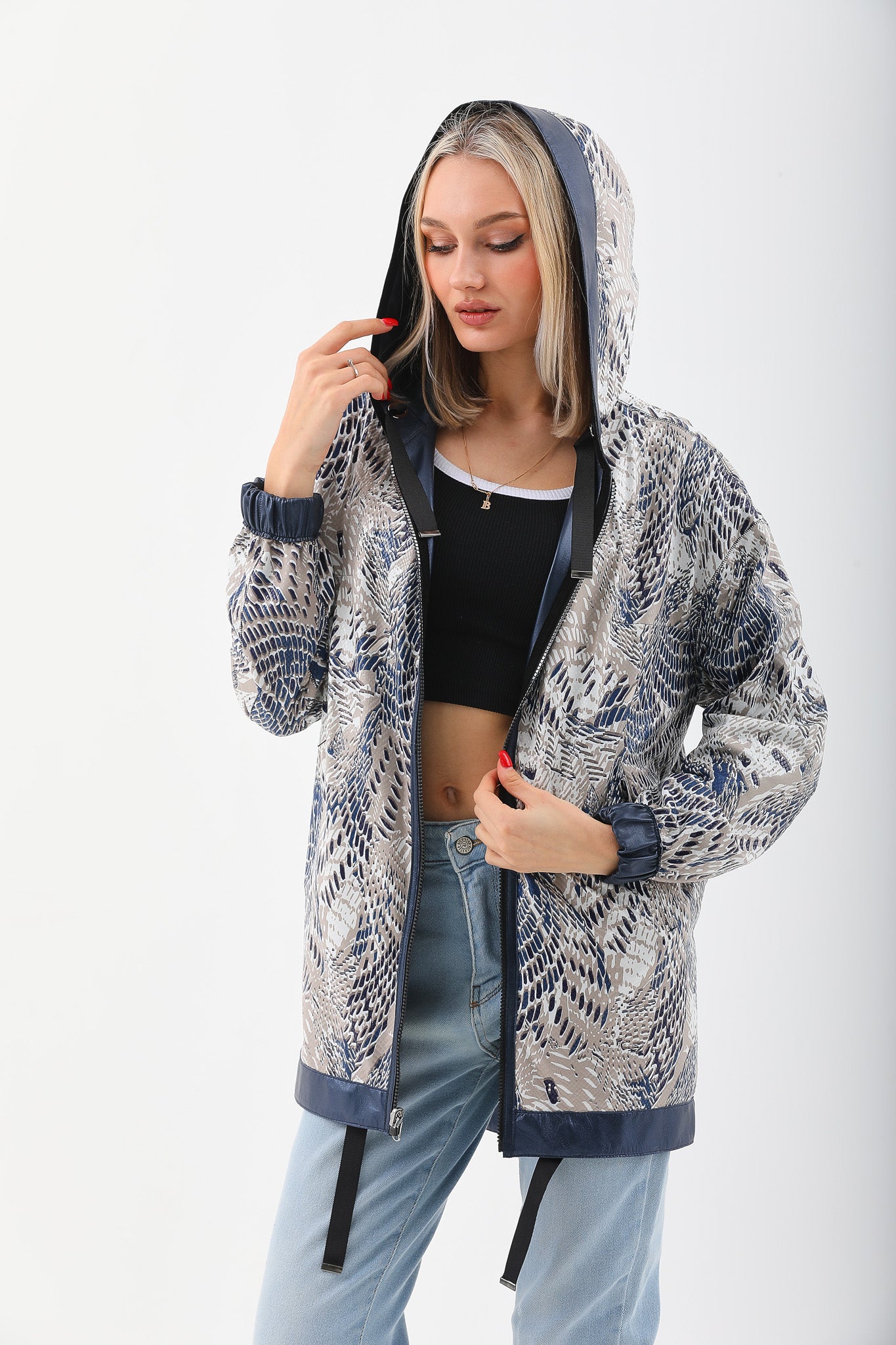 The Vega Navy Reversible Leather Women Jacket