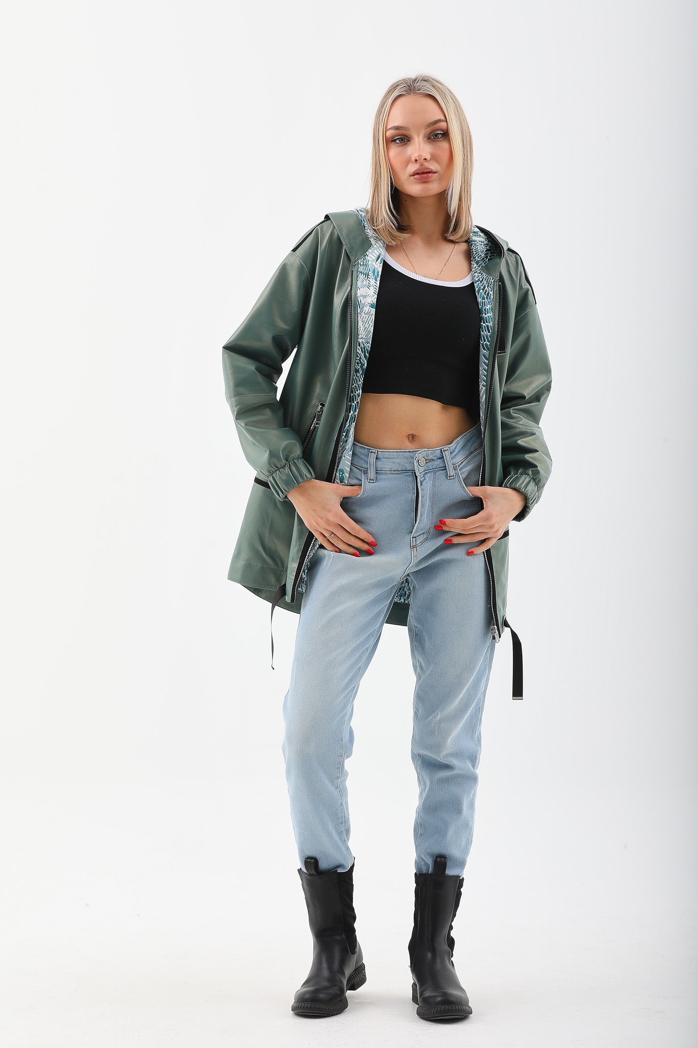 The Sage Olive Green Leather Women Jacket