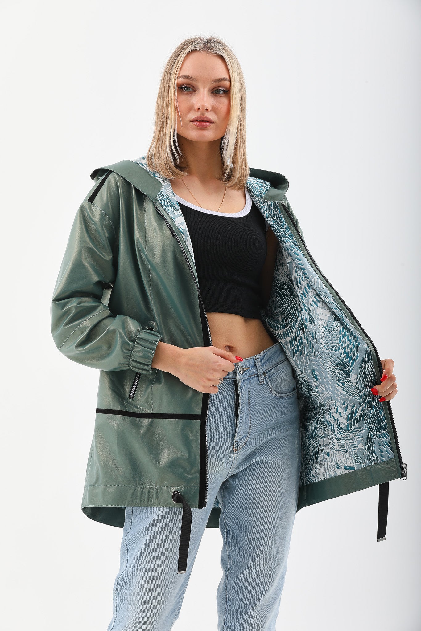 The Sage Olive Green Leather Women Jacket
