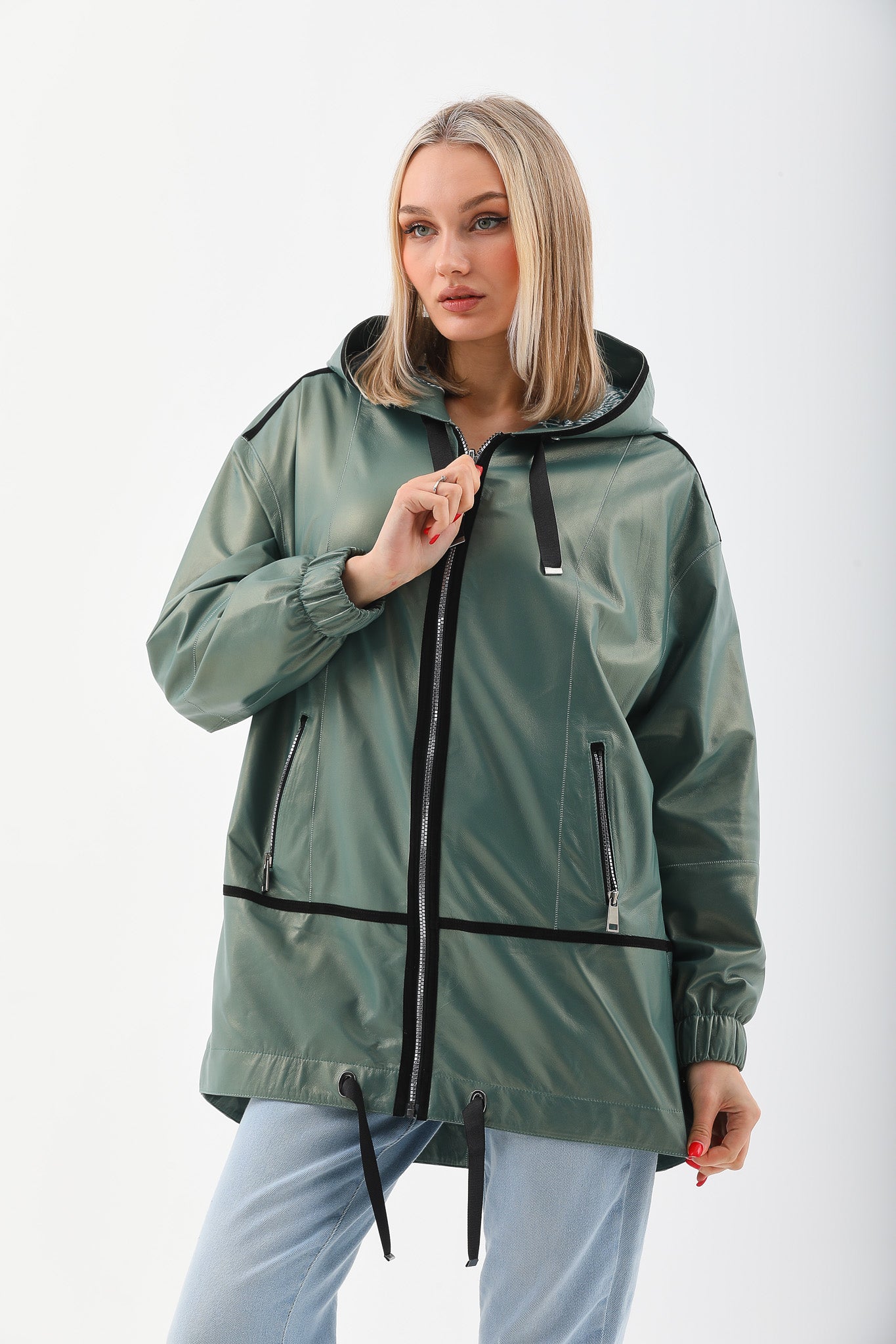 The Sage Olive Green Leather Women Jacket