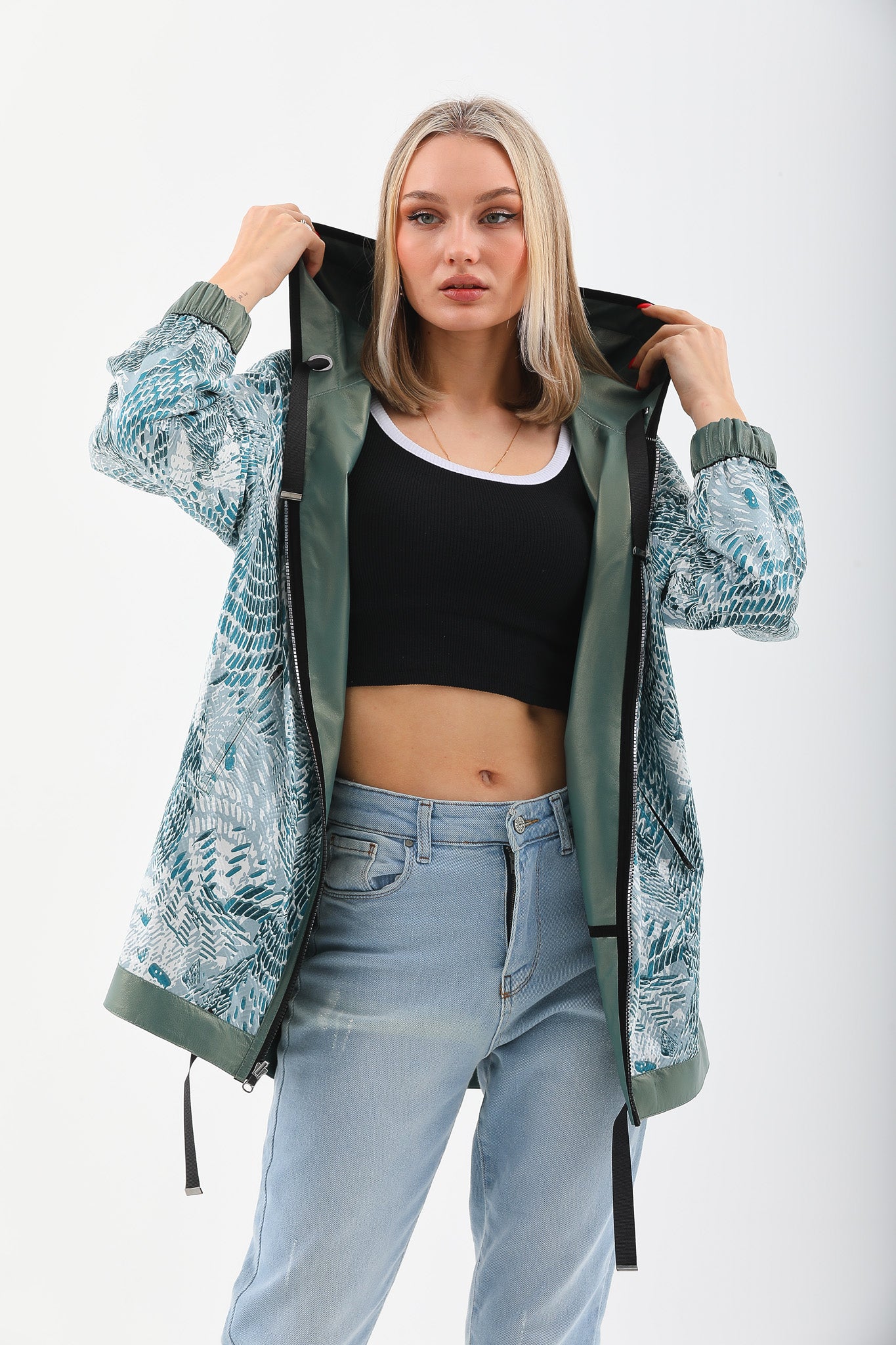 The Sage Olive Green Leather Women Jacket