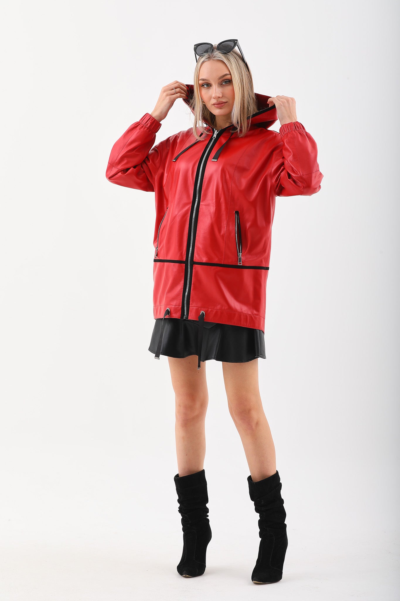 The Vega Red Reversible Leather Women Jacket