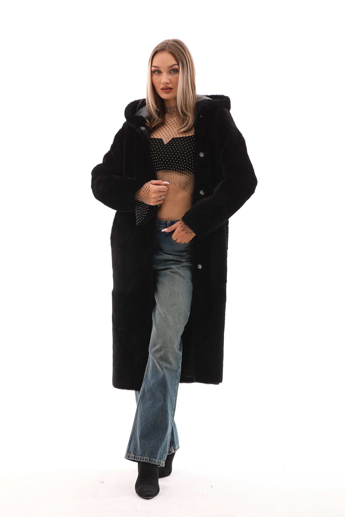 The Virella Reversible Hooded Shearling Leather Jacket