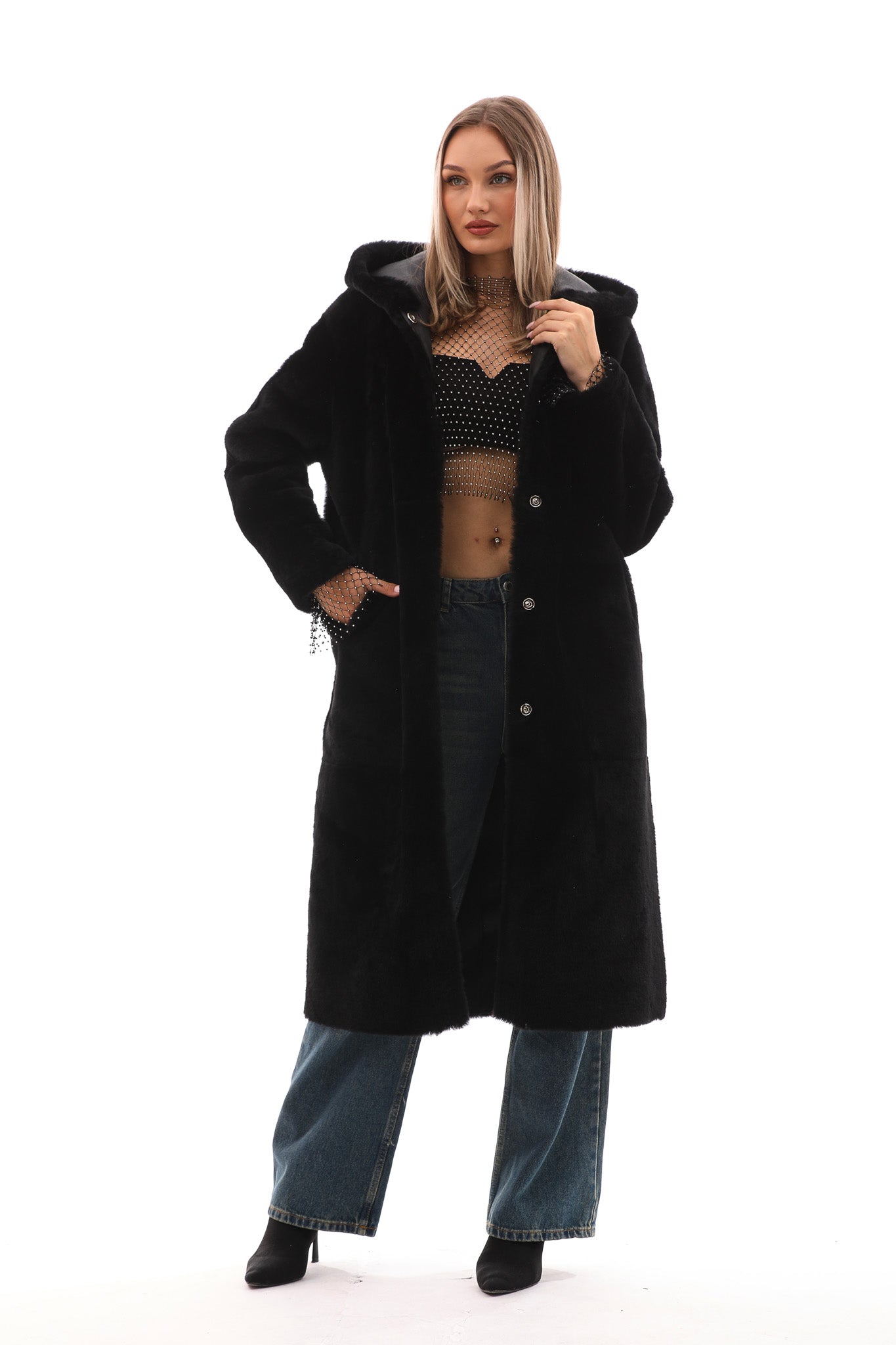 The Virella Reversible Hooded Shearling Leather Jacket