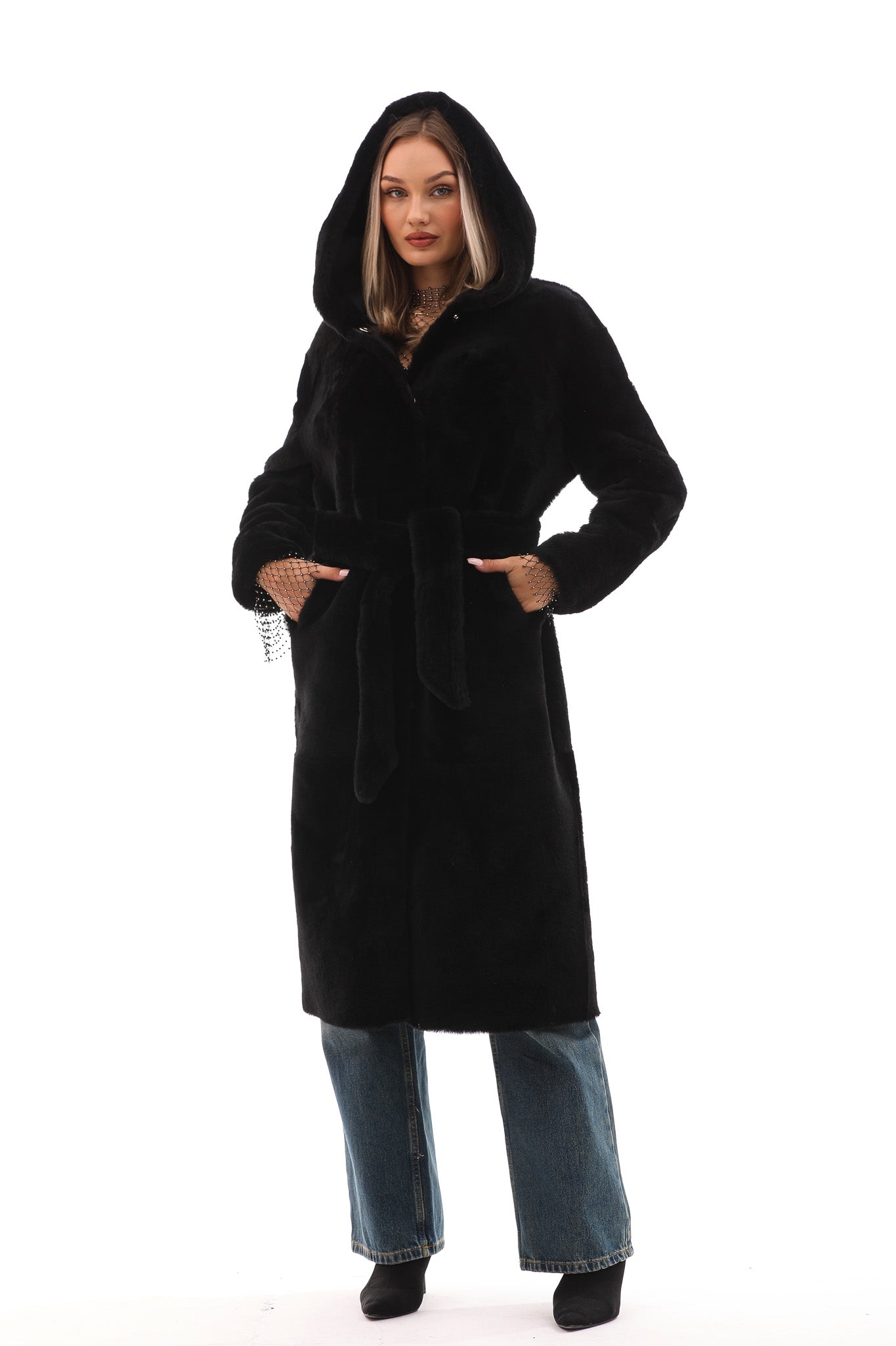 The Virella Reversible Hooded Shearling Leather Jacket