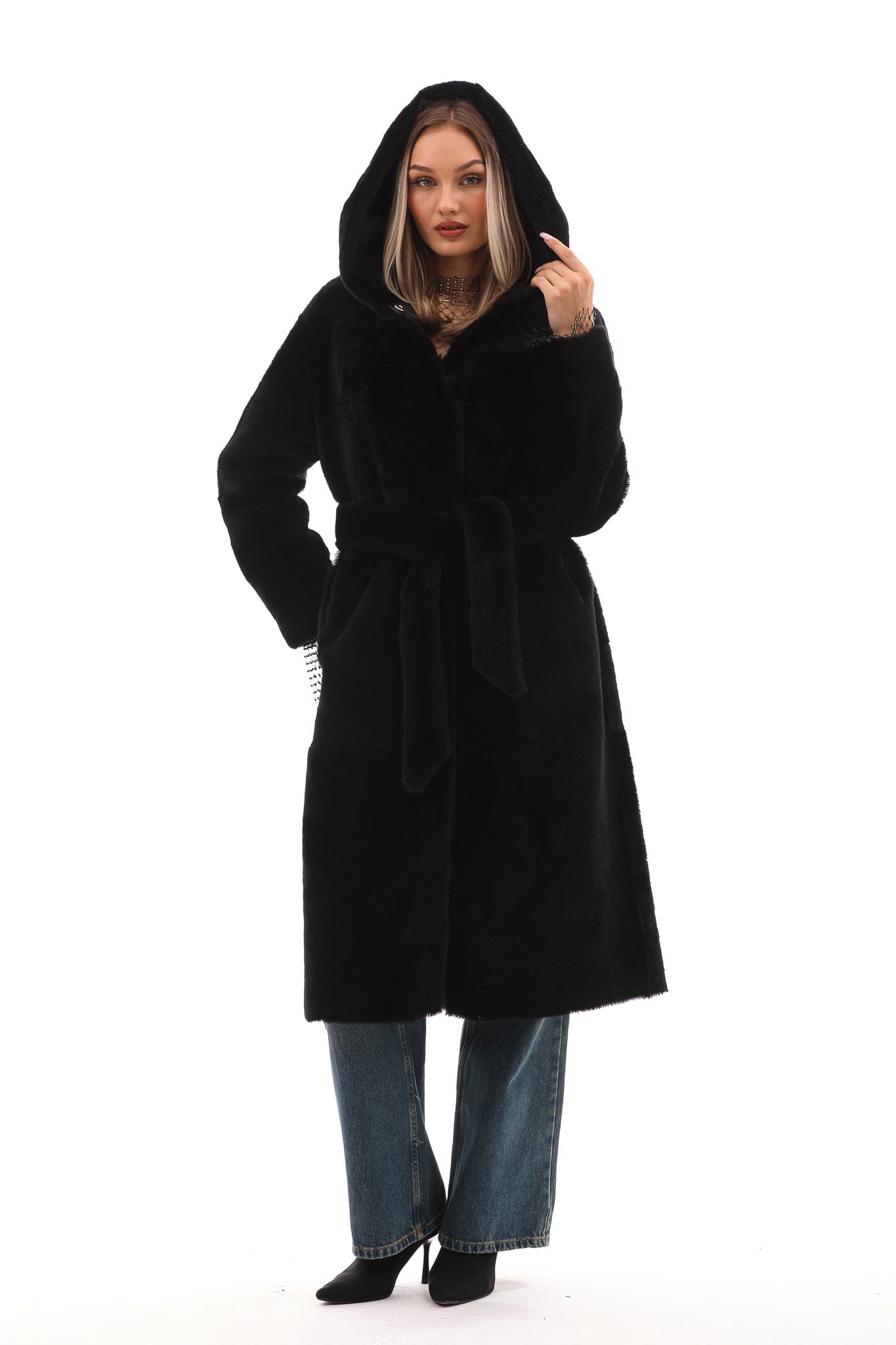 The Virella Reversible Hooded Shearling Leather Jacket