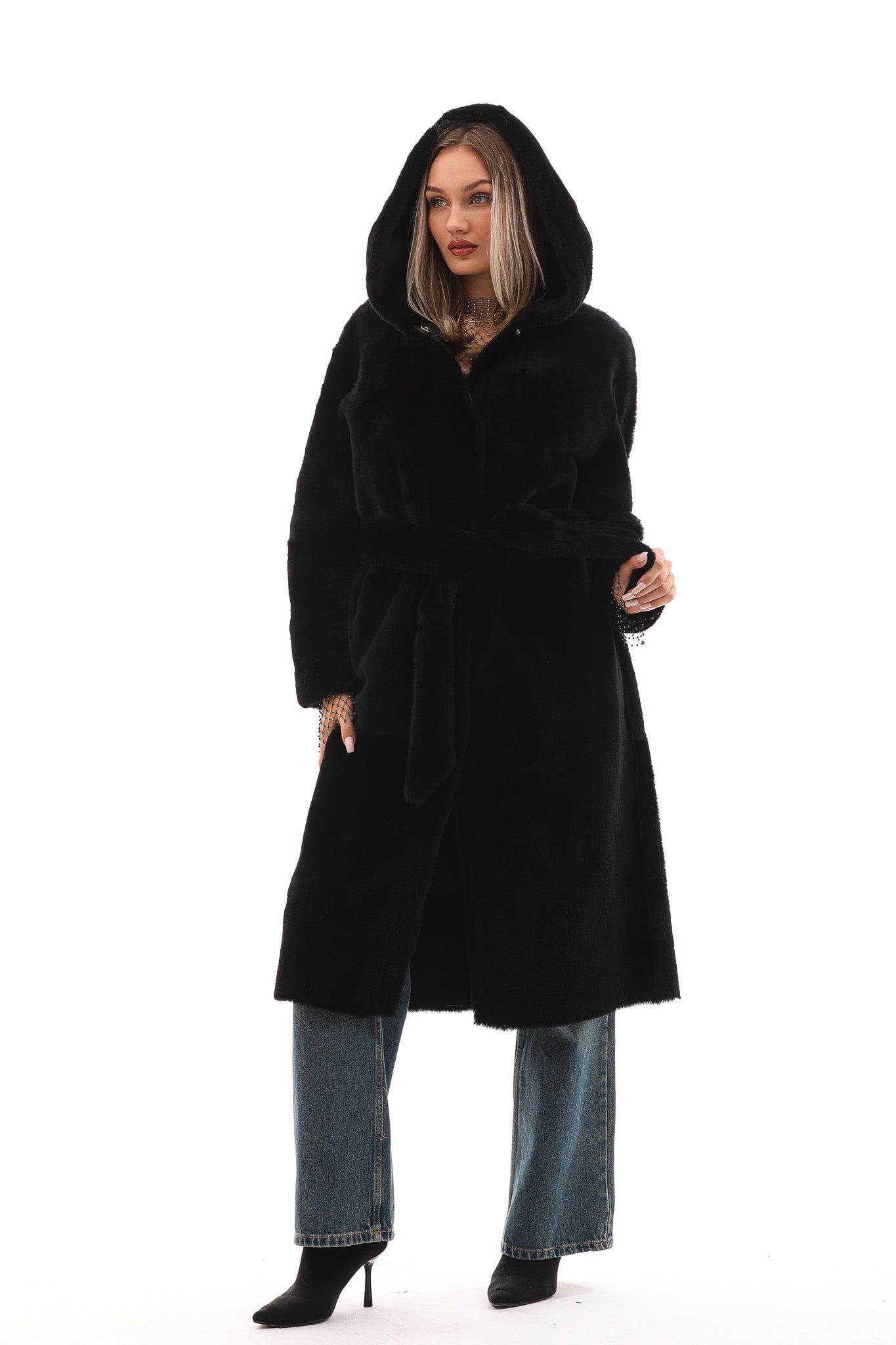 The Virella Reversible Hooded Shearling Leather Jacket