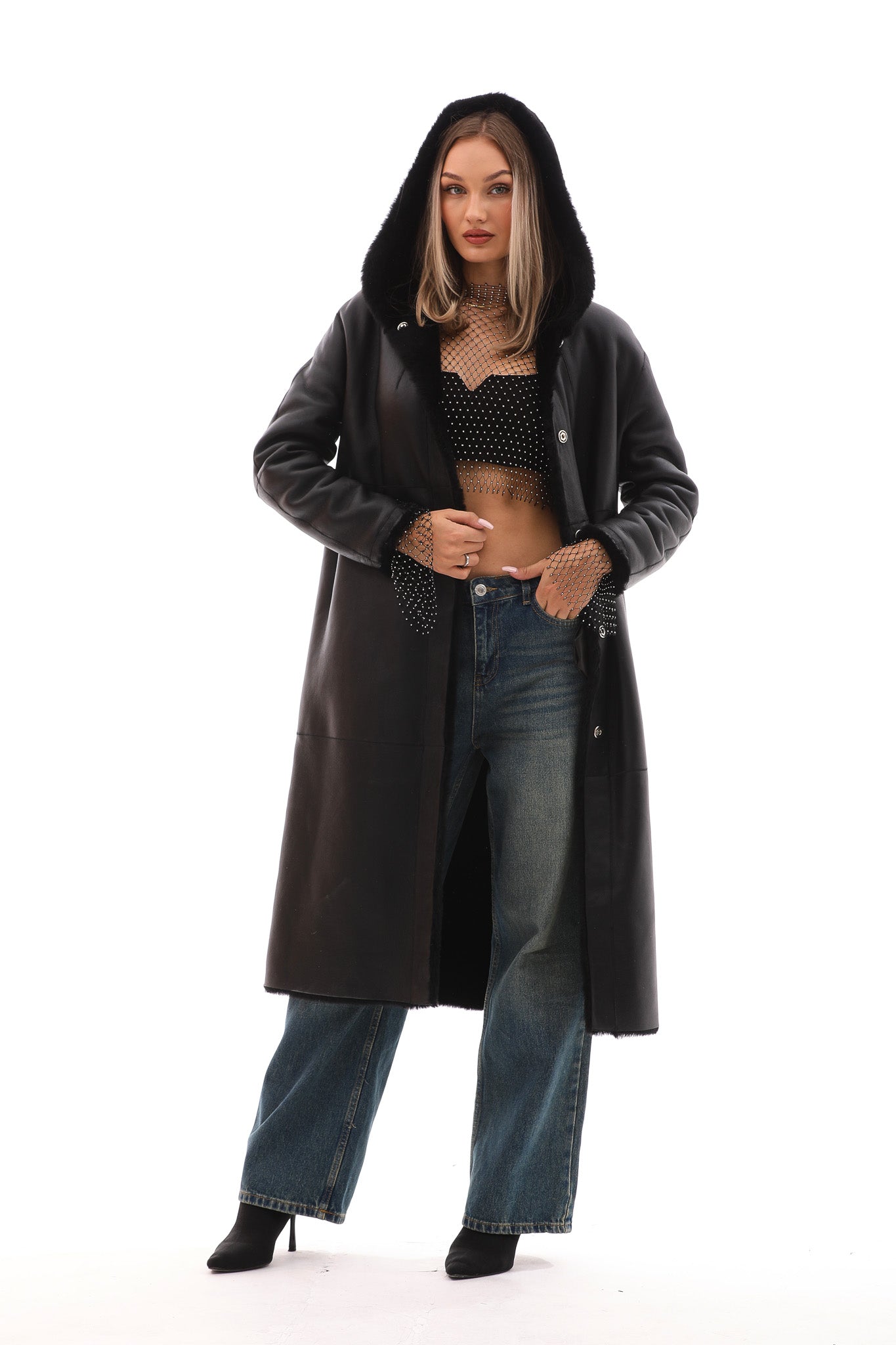 The Virella Reversible Hooded Shearling Leather Jacket