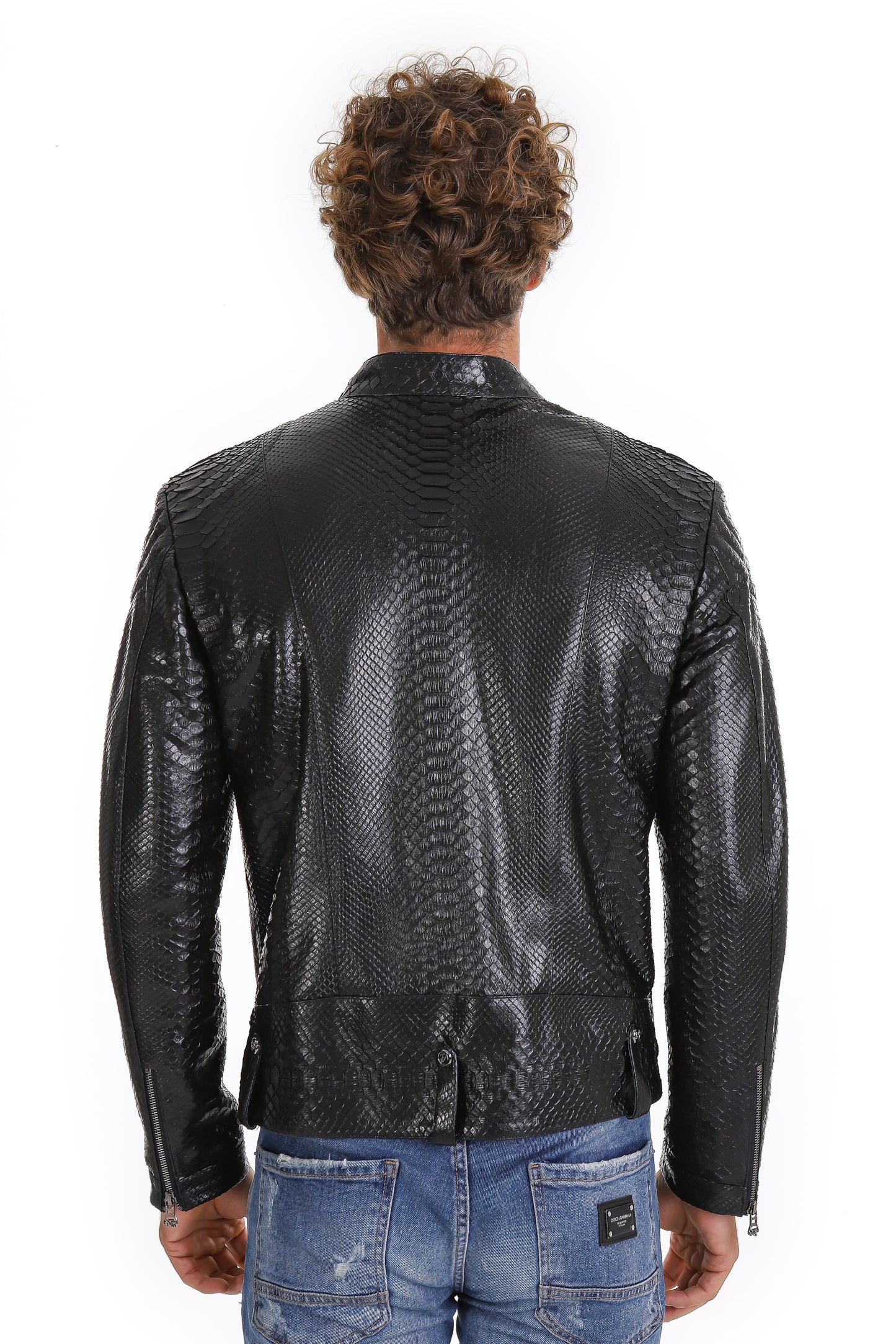 The Aristes Pythn Black Leather Men Jacket