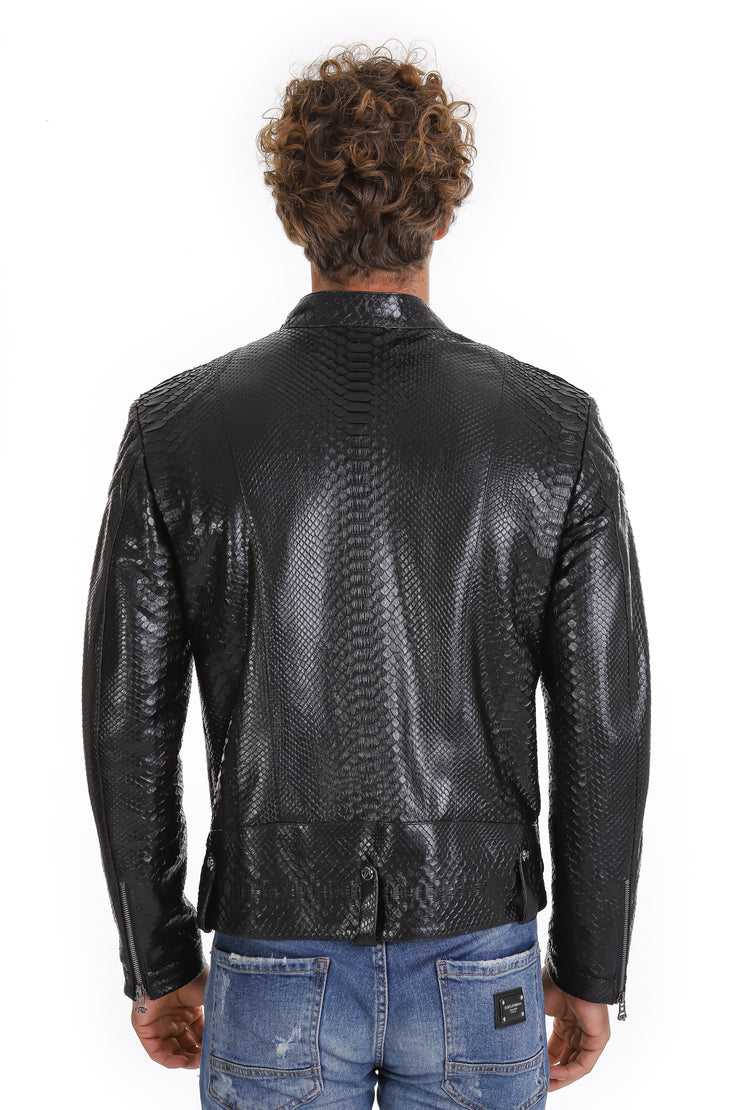 The Aristes Pythn Black Leather Jacket