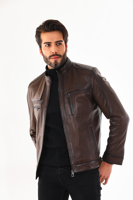 The Rossi Dark Brown Leather Men Jacket
