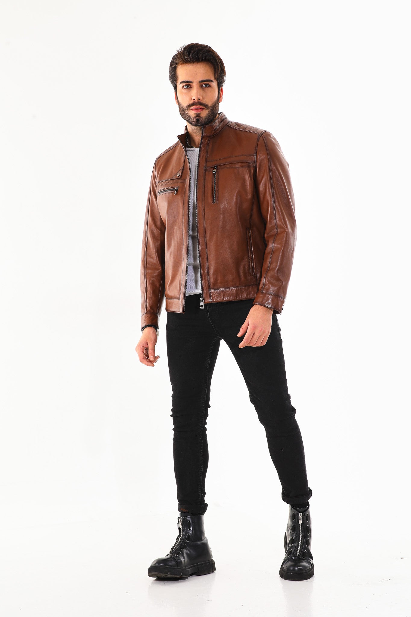 The Rossi Cognac Brown Leather Men Jacket