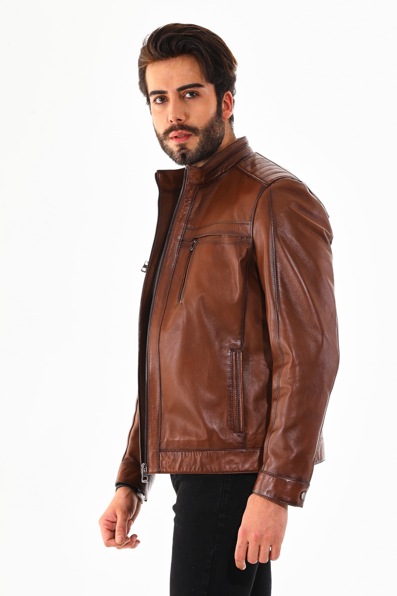 The Rossi Cognac Brown Leather Men Jacket