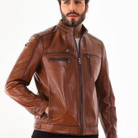 The Rossi Cognac Brown Leather Men Jacket