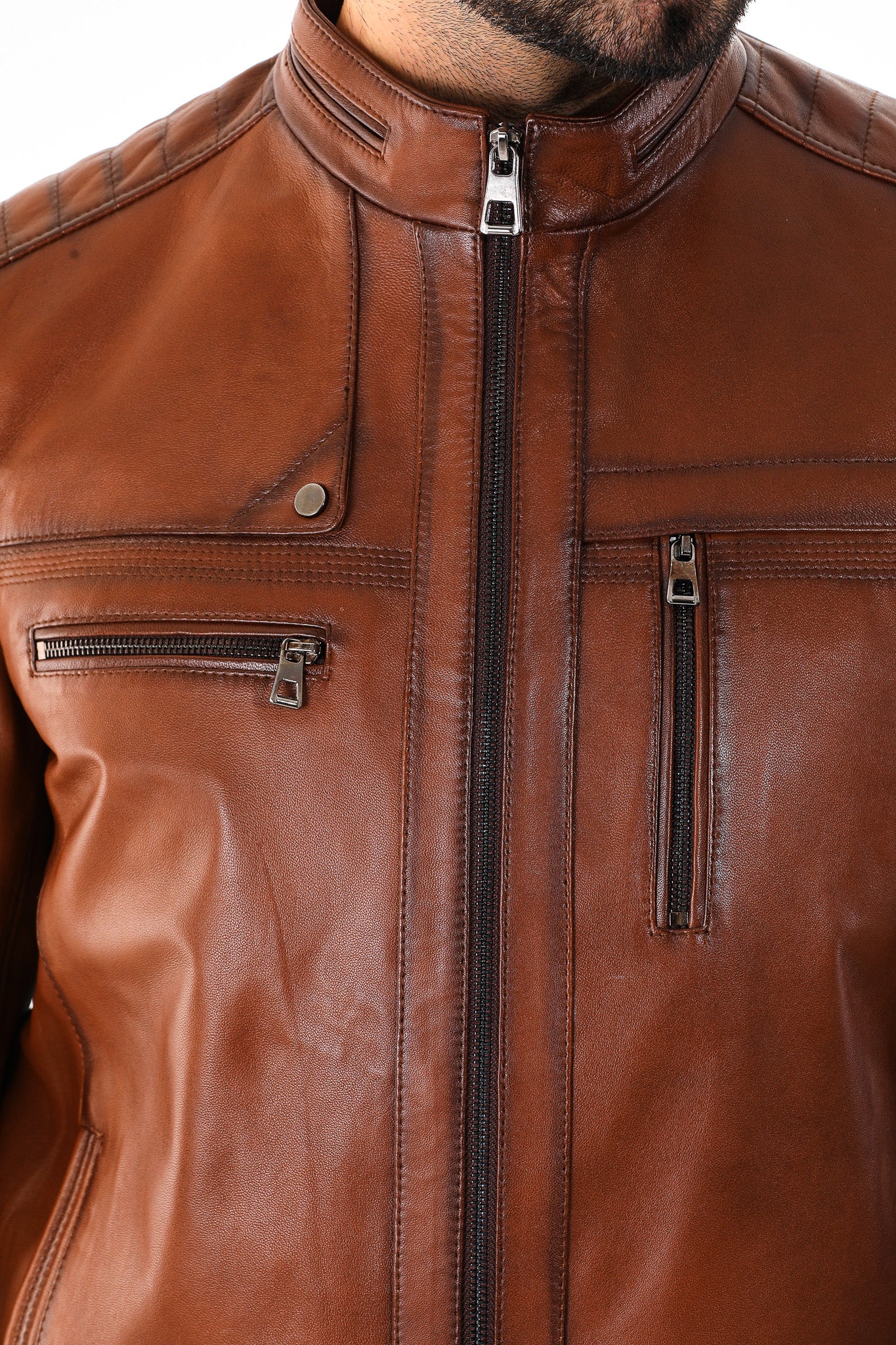 The Rossi Cognac Brown Leather Men Jacket
