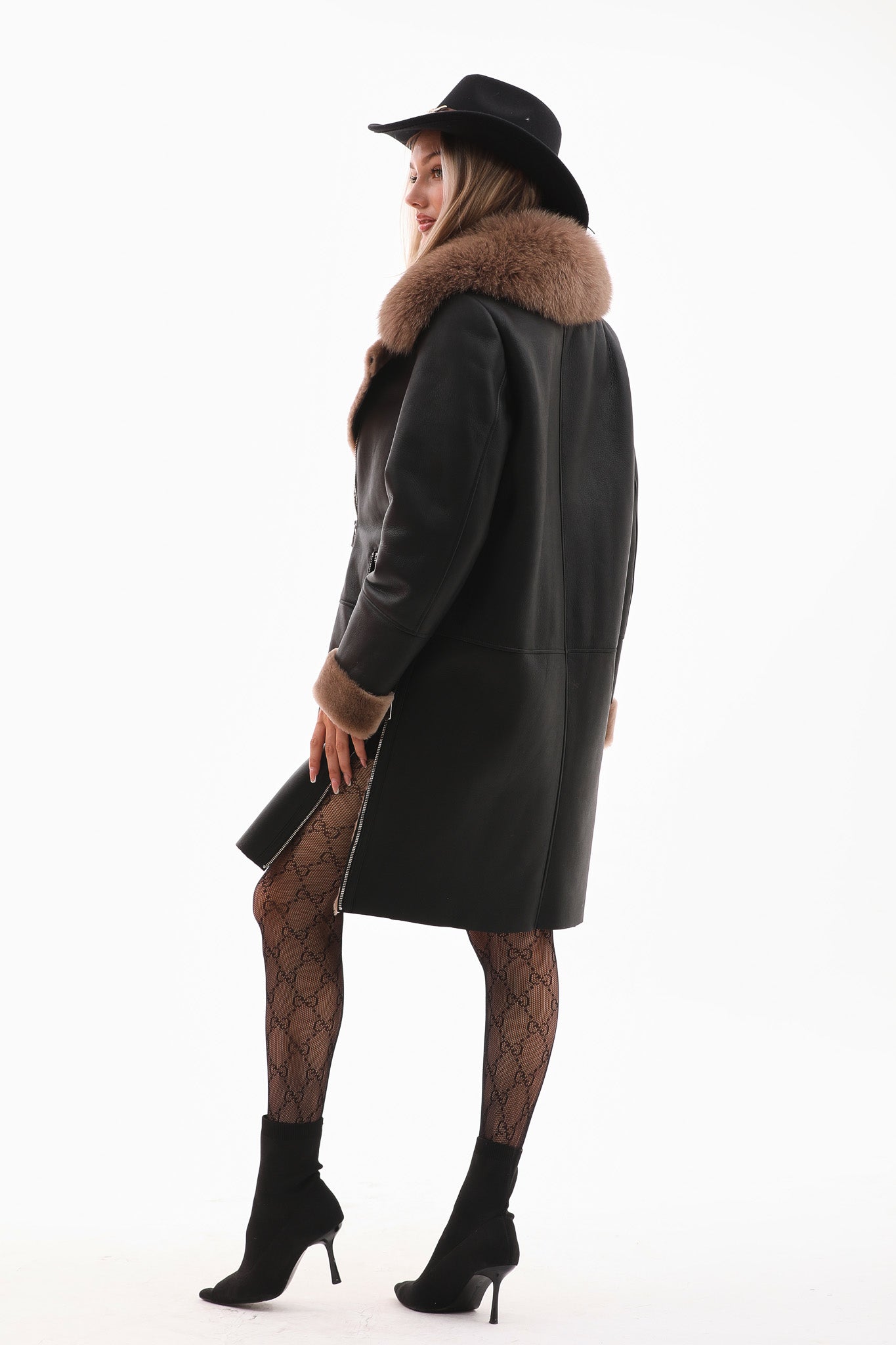 The Onyx Caramel Shearling & Fox Fur Leather Women Jacket