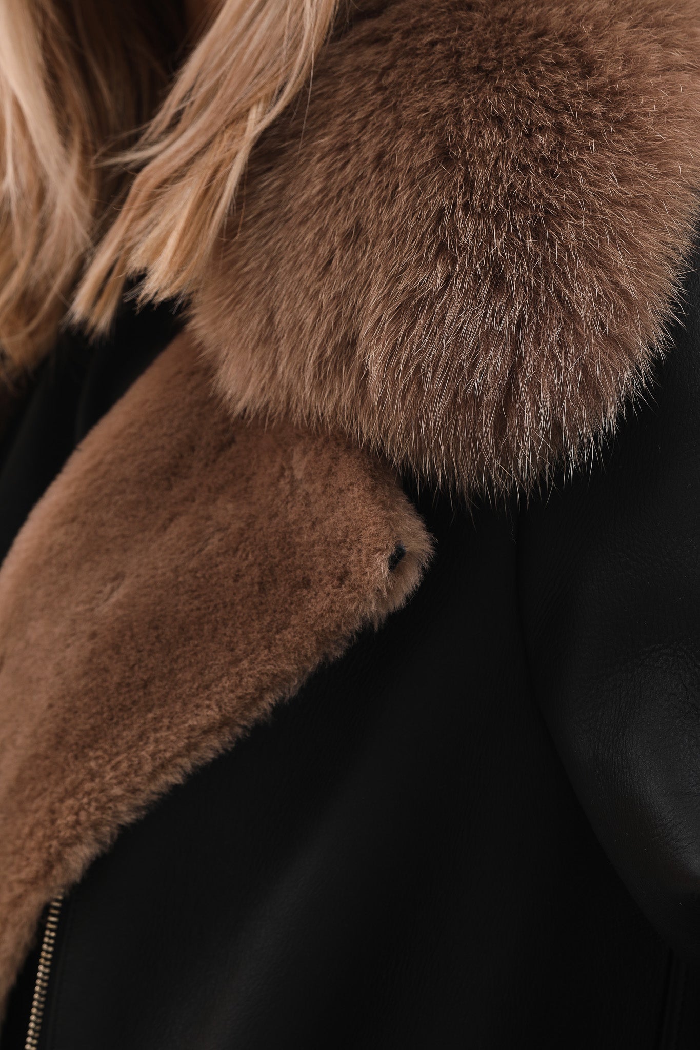 The Onyx Caramel Shearling & Fox Fur Leather Women Jacket