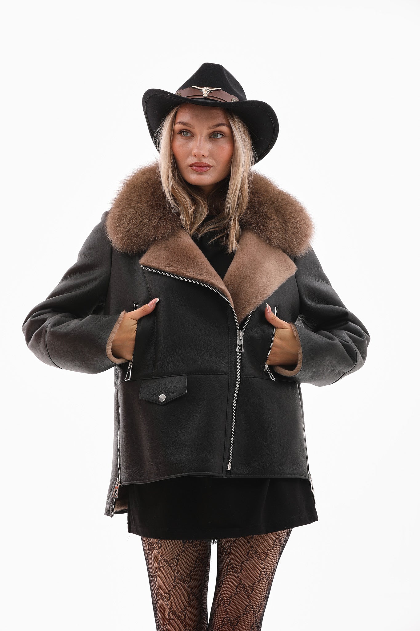 The Duchess Shearling Black & Brown Leather Women Jacket