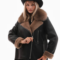 The Duchess Shearling Black & Brown Leather Women Jacket