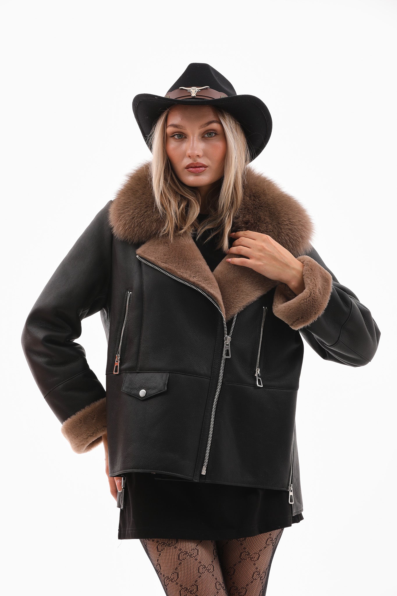 The Duchess Shearling Black & Brown Leather Women Jacket