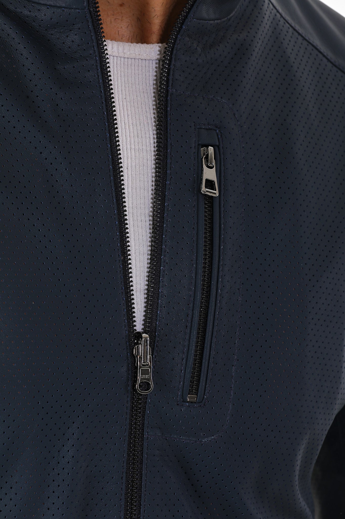 The Como Navy Blue Leather Bomber Jacket