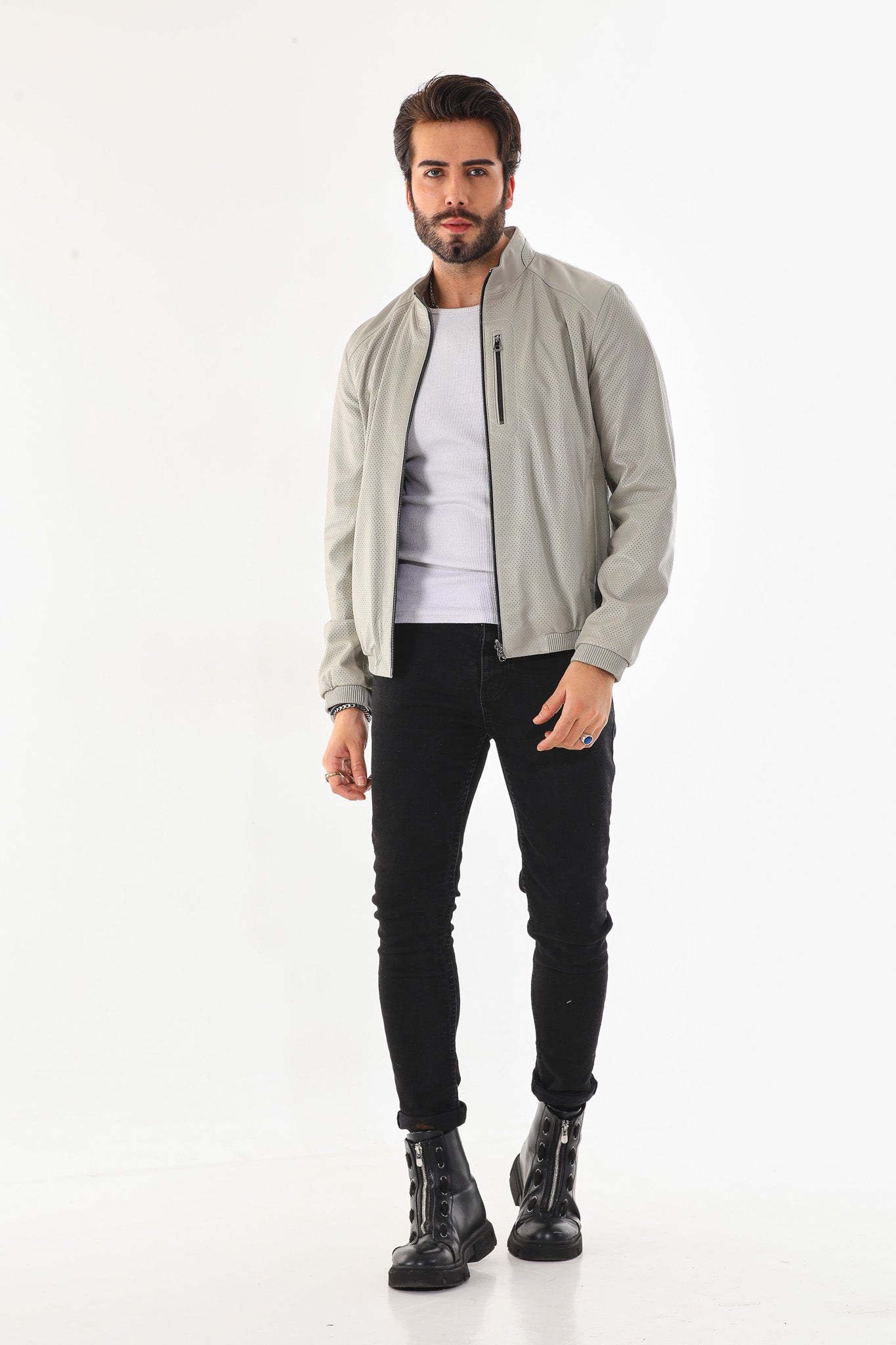 The Como Reversible Cream & Black Leather Bomber Jacket