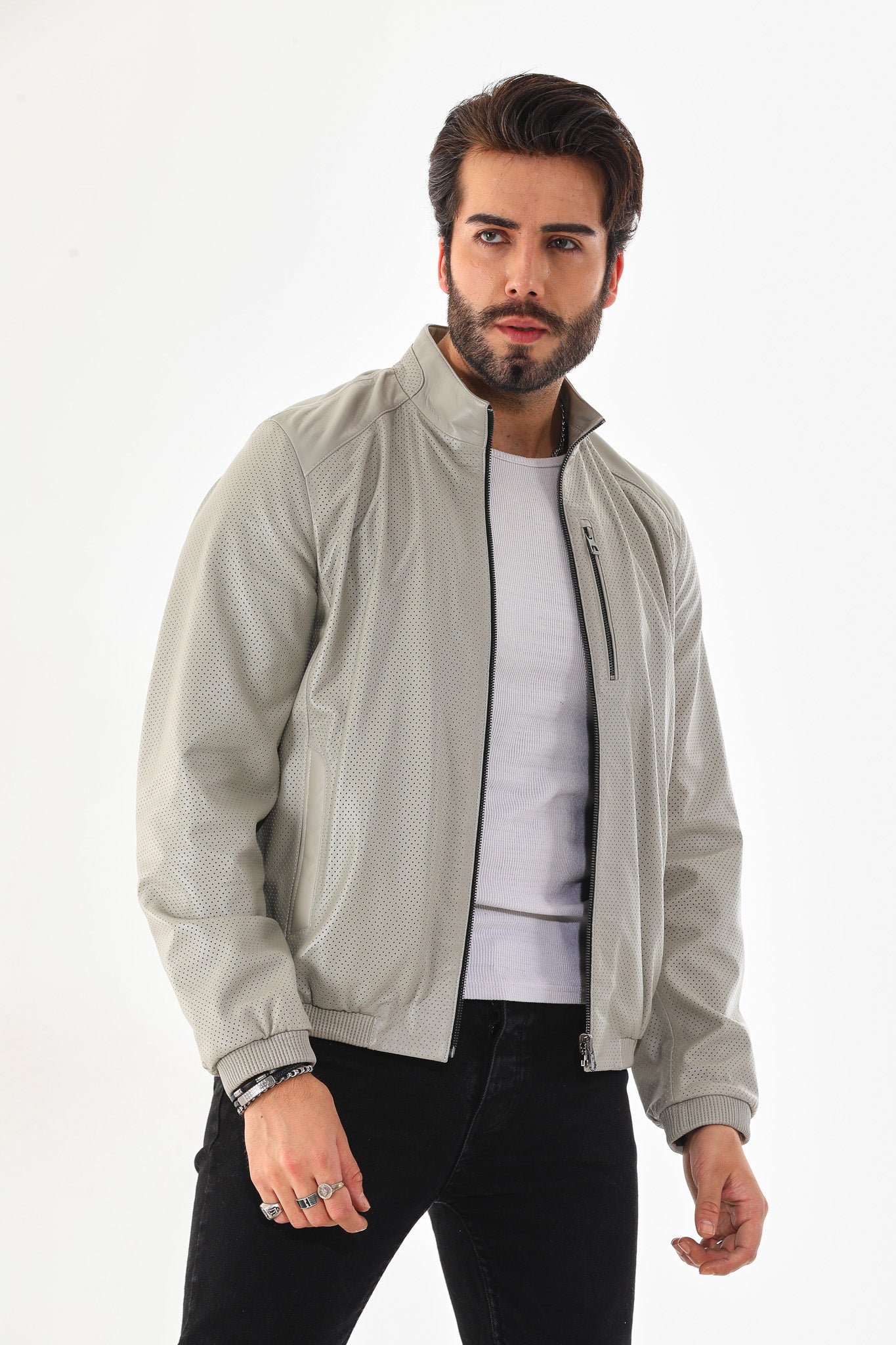The Como Reversible Cream & Black Leather Bomber Jacket