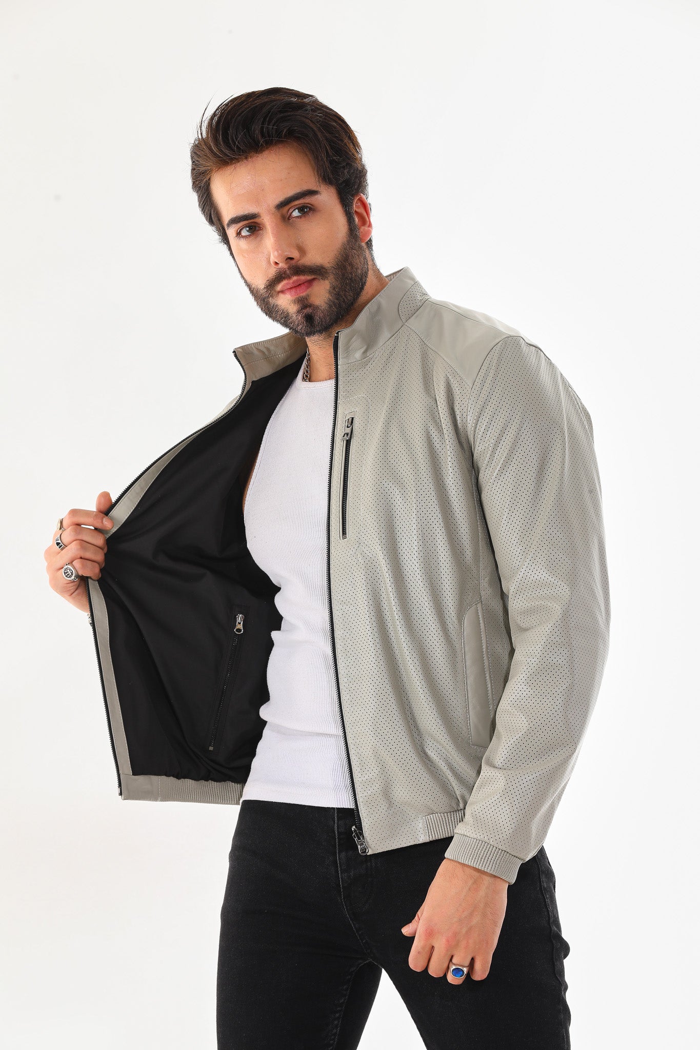 The Como Reversible Cream & Black Leather Bomber Jacket