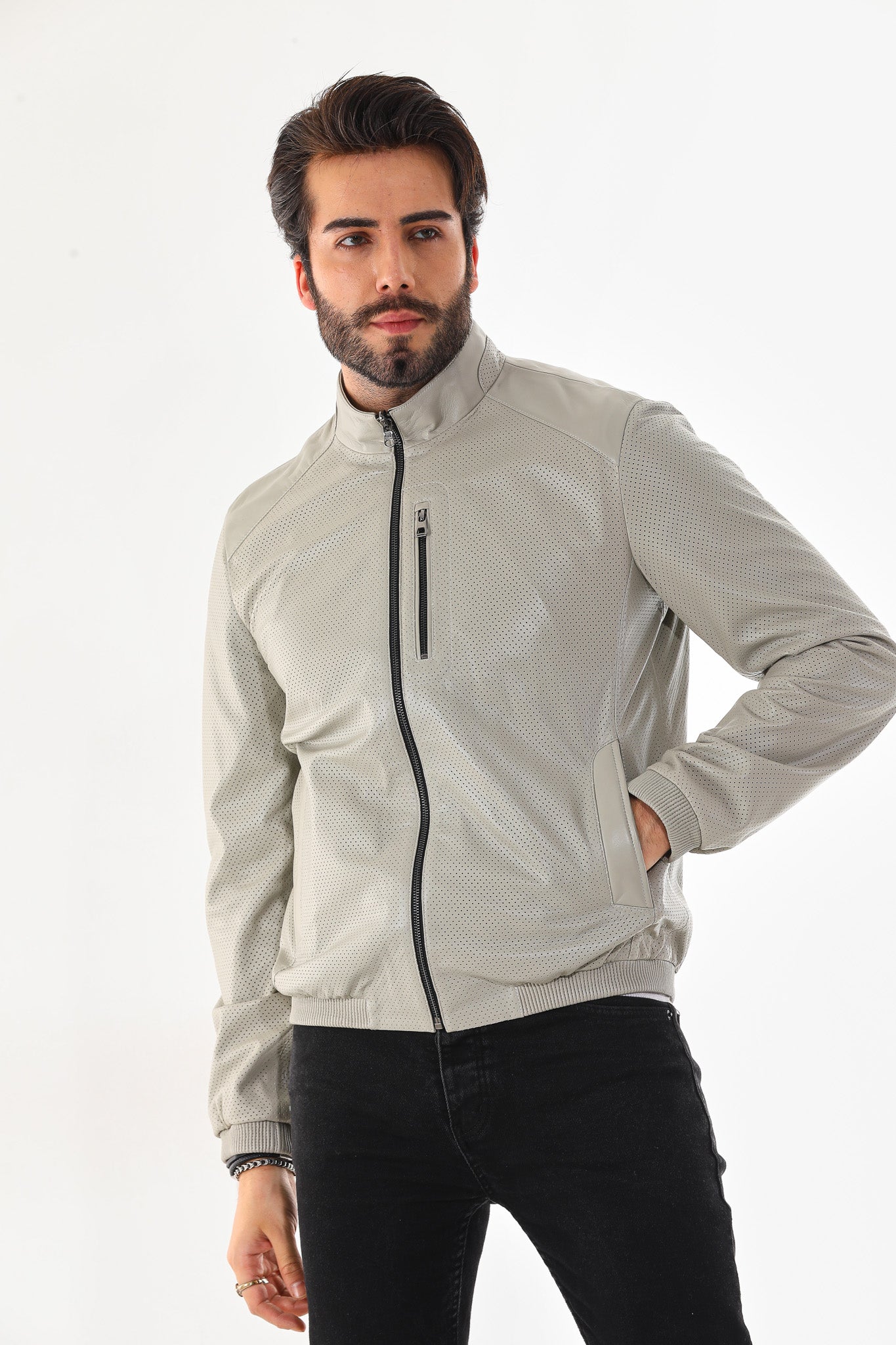 The Como Reversible Cream & Black Leather Bomber Jacket