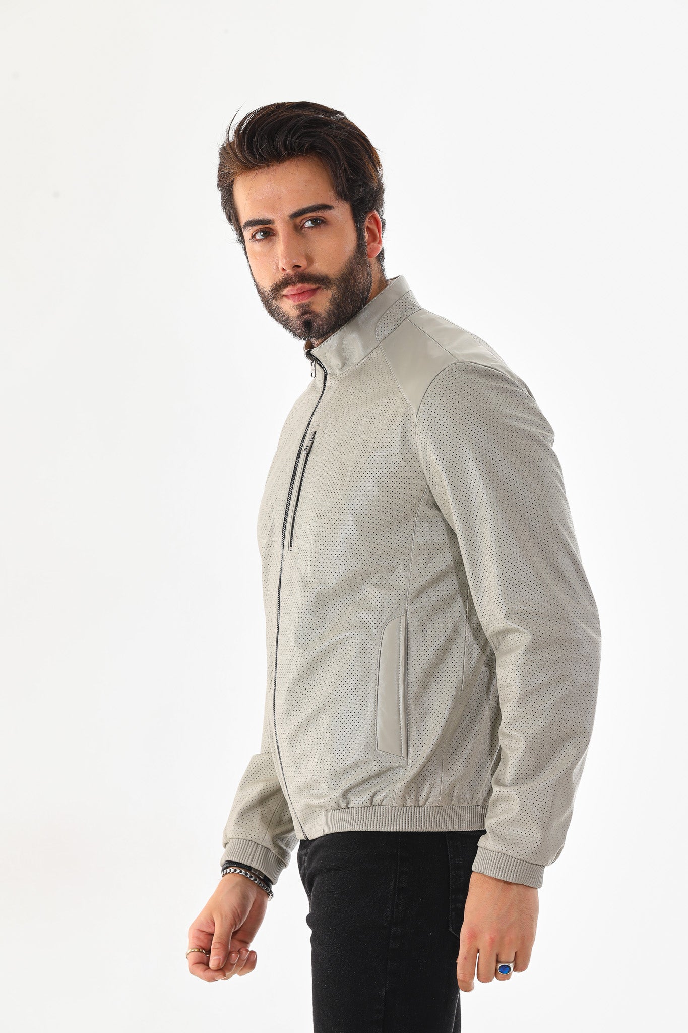 The Como Reversible Cream & Black Leather Bomber Jacket