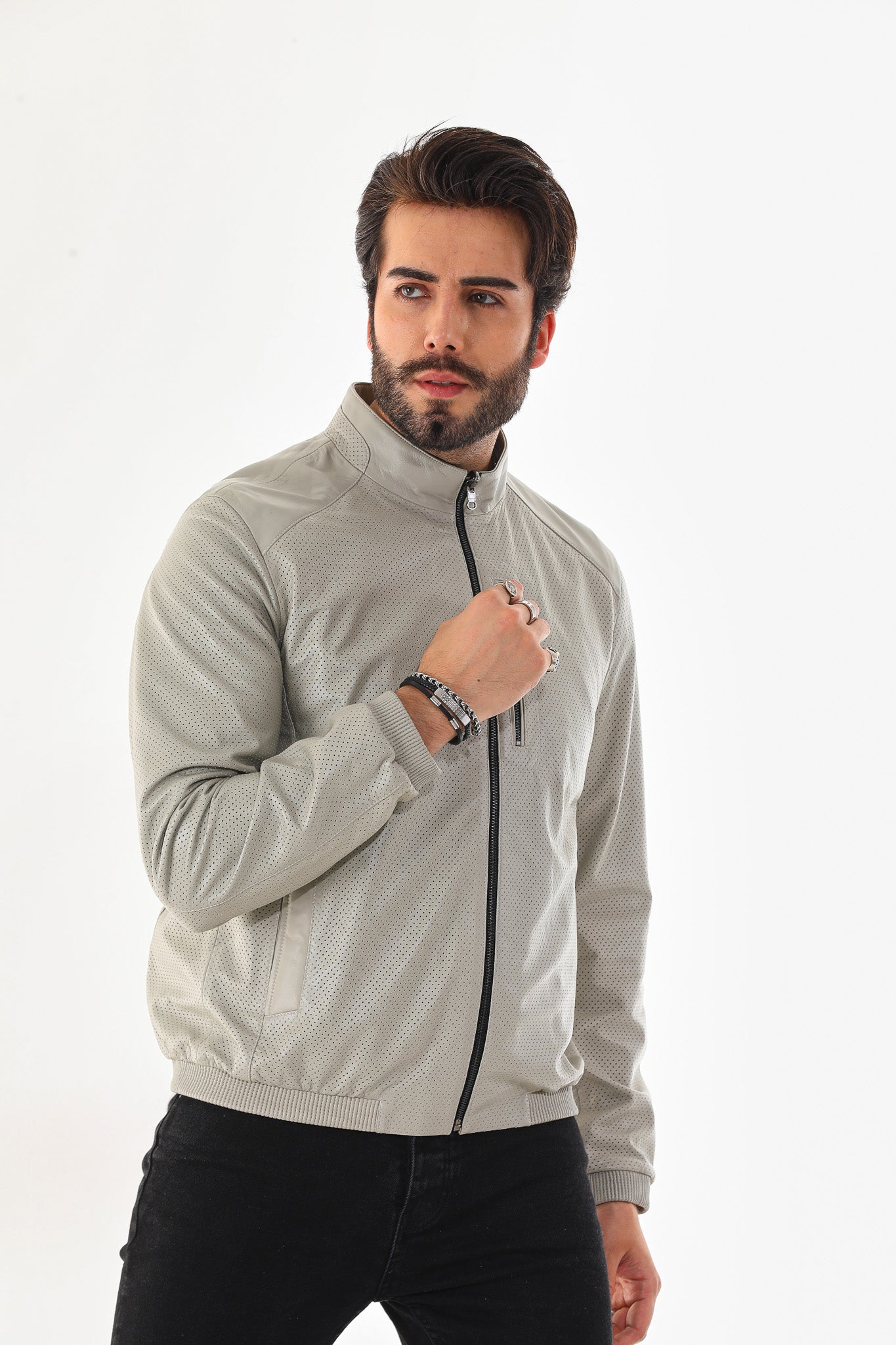 The Como Reversible Cream & Black Leather Bomber Jacket