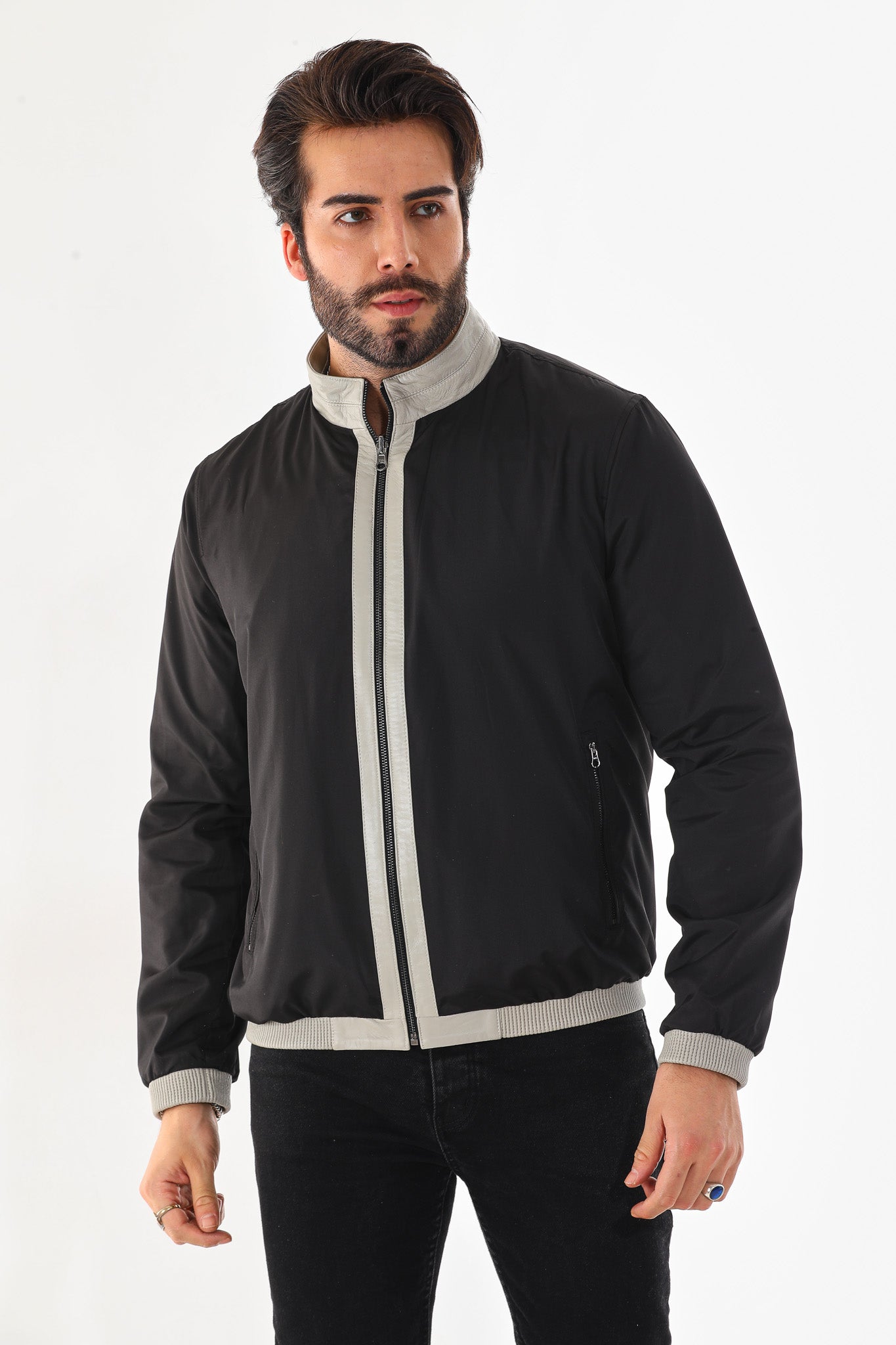 The Como Reversible Cream & Black Leather Bomber Jacket