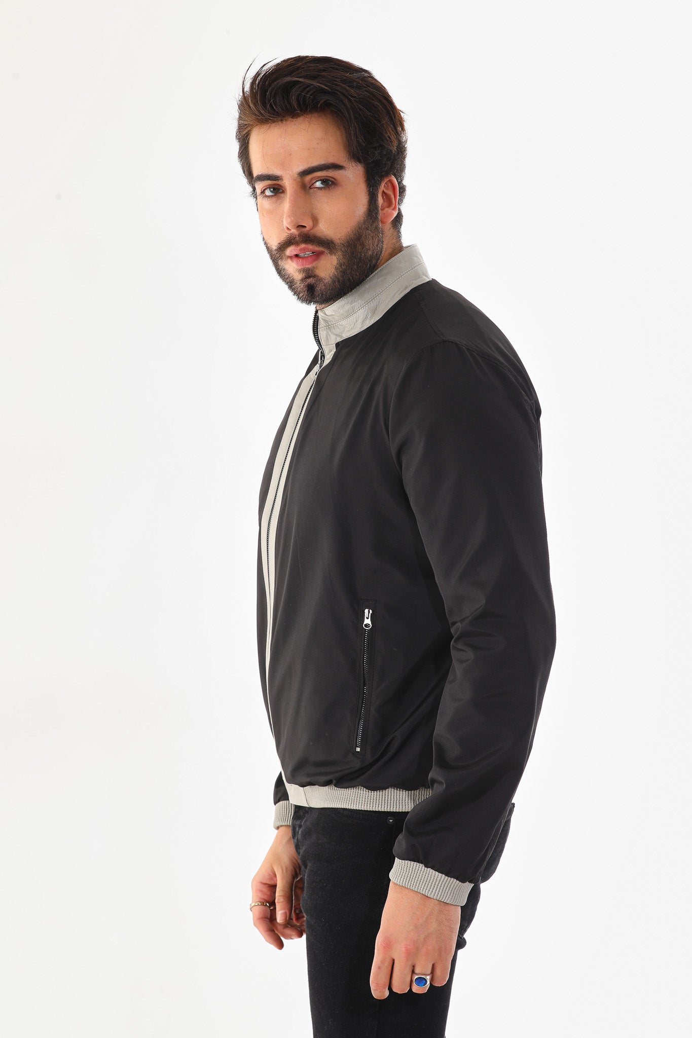 The Como Reversible Cream & Black Leather Bomber Jacket