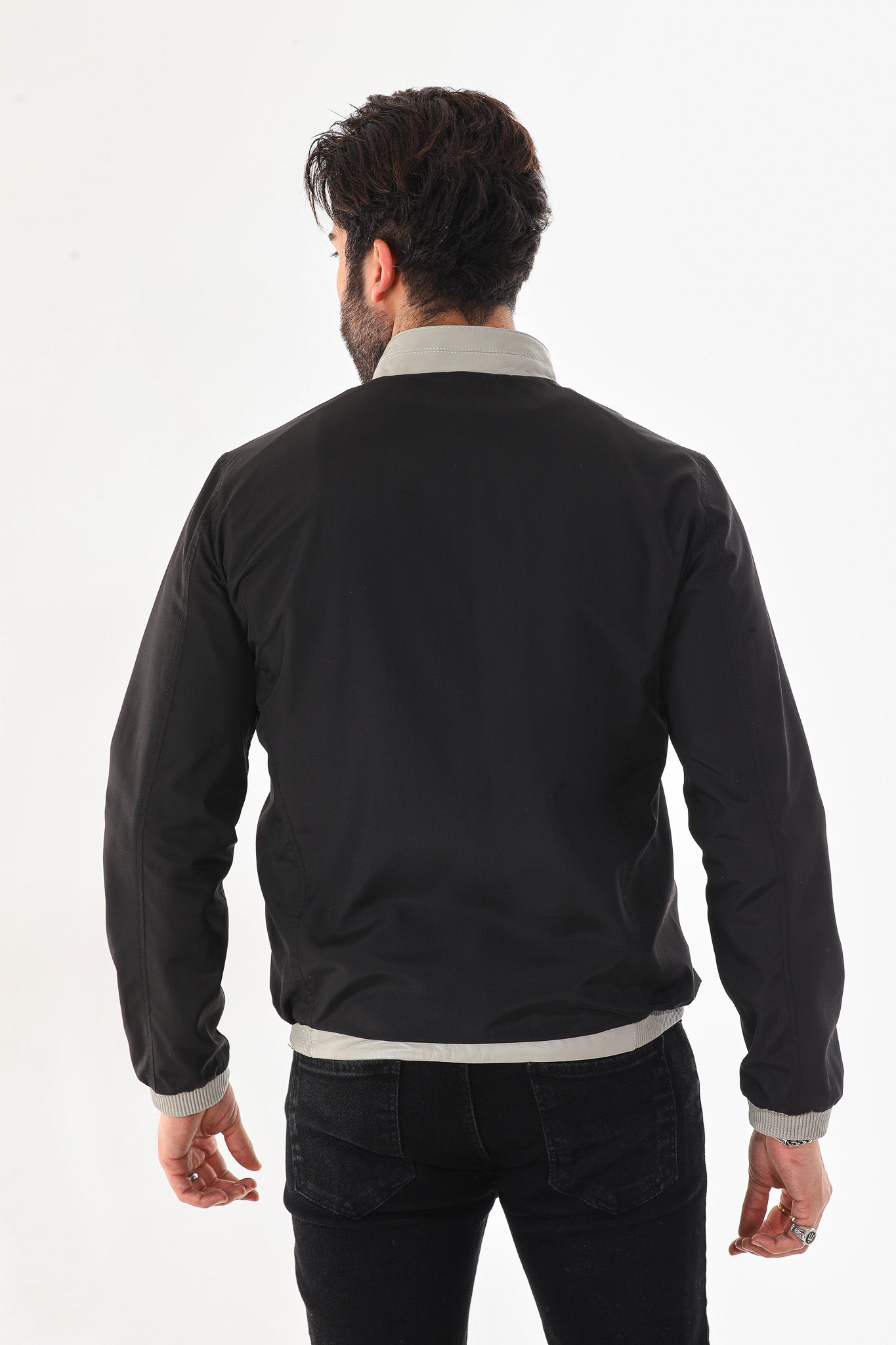 The Como Reversible Cream & Black Leather Bomber Jacket