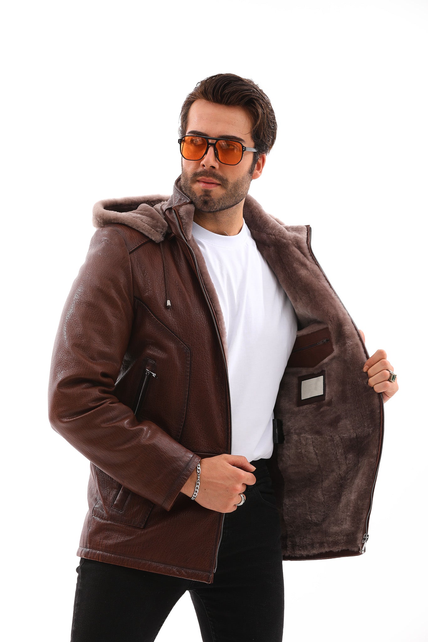 The Bergamo Brown Shearling Leather Men Jacket