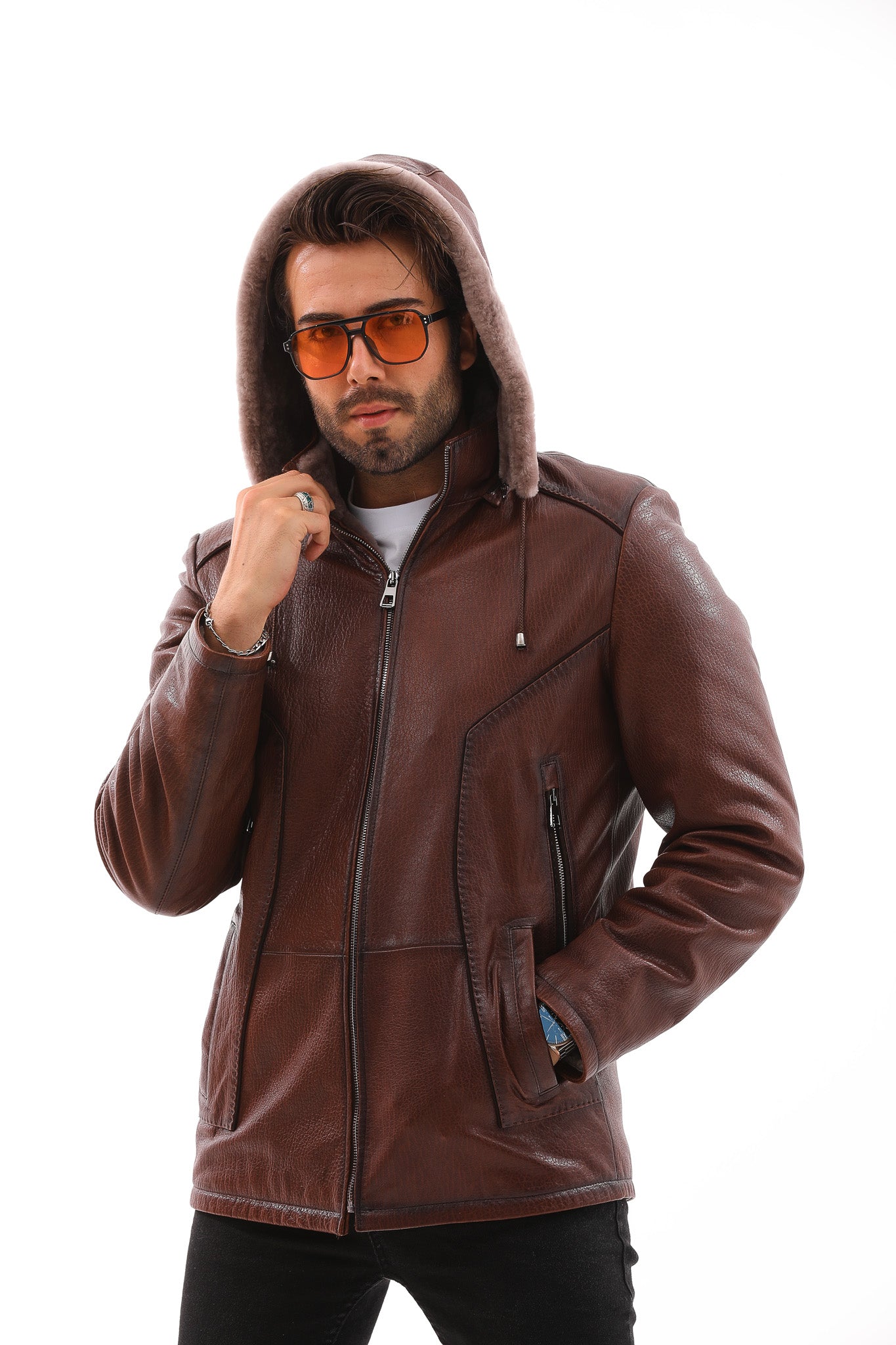 The Bergamo Brown Shearling Leather Men Jacket
