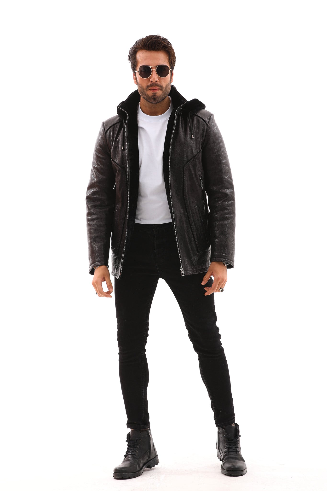The Bergamo Black Shearling Leather Men Jacket