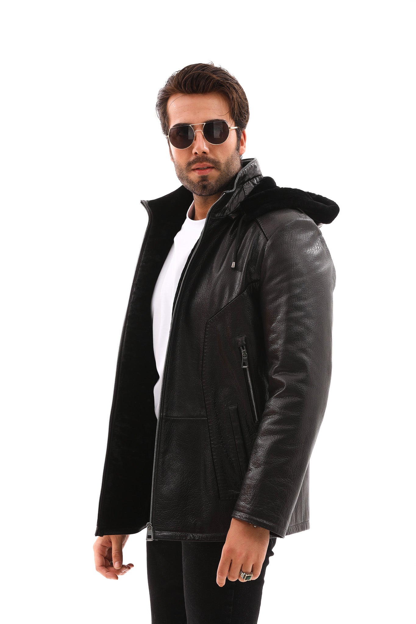 The Bergamo Black Shearling Leather Men Jacket
