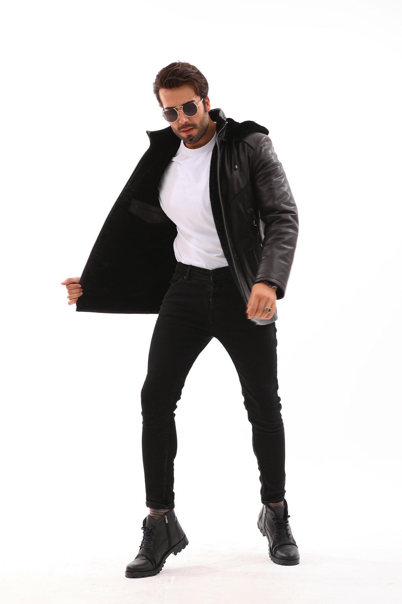 The Bergamo Black Shearling Leather Men Jacket