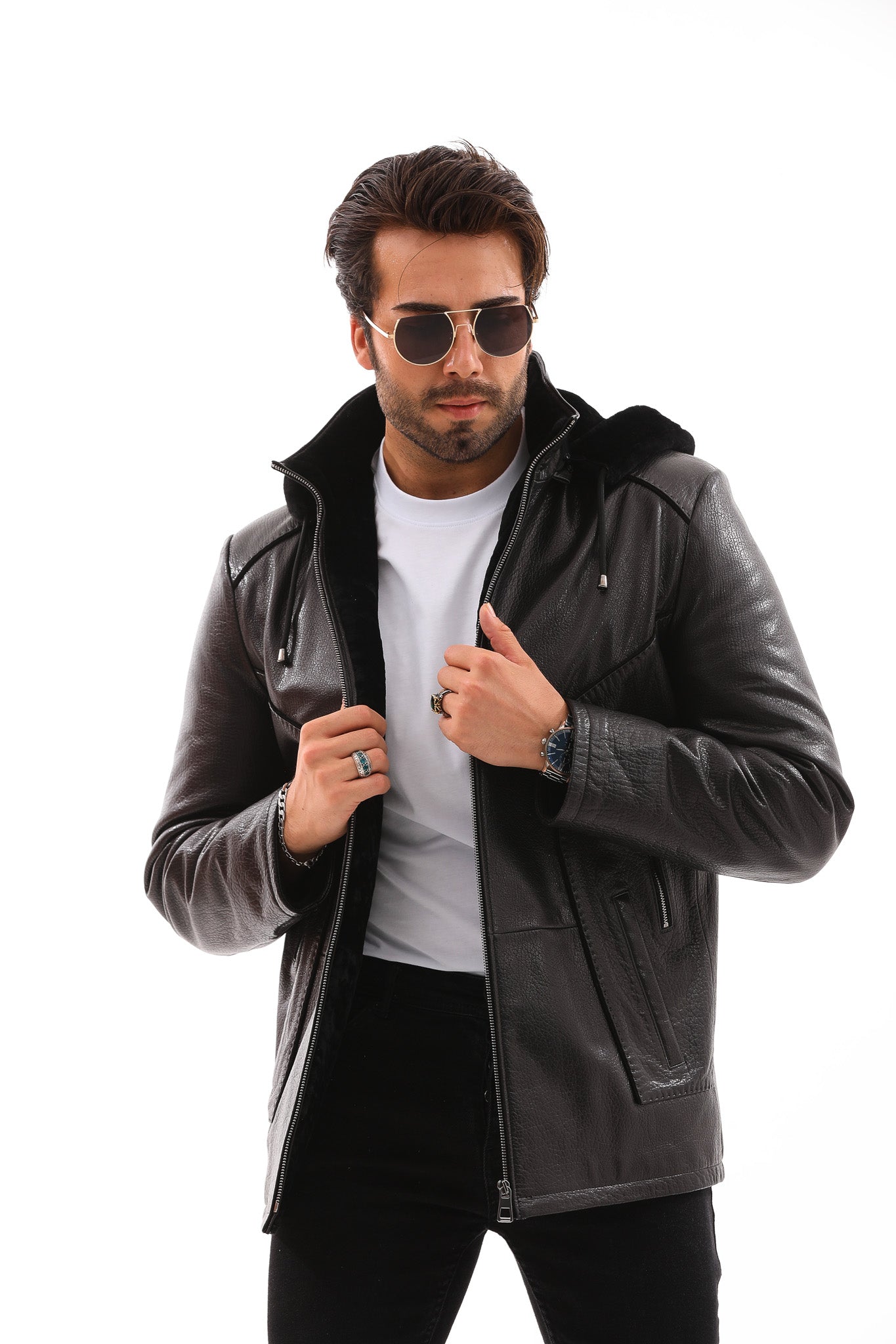 The Bergamo Black Shearling Leather Men Jacket