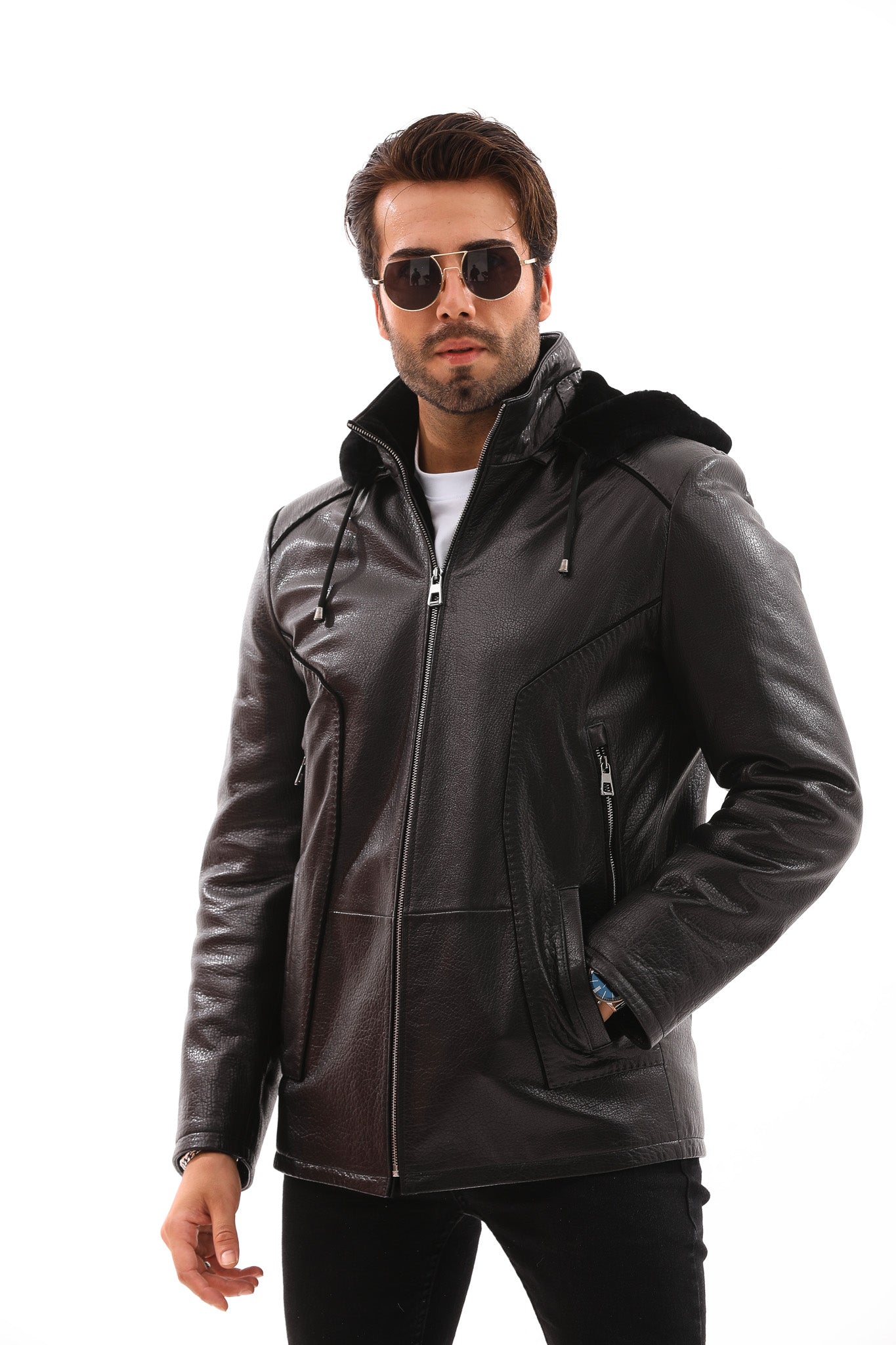 The Bergamo Black Shearling Leather Men Jacket