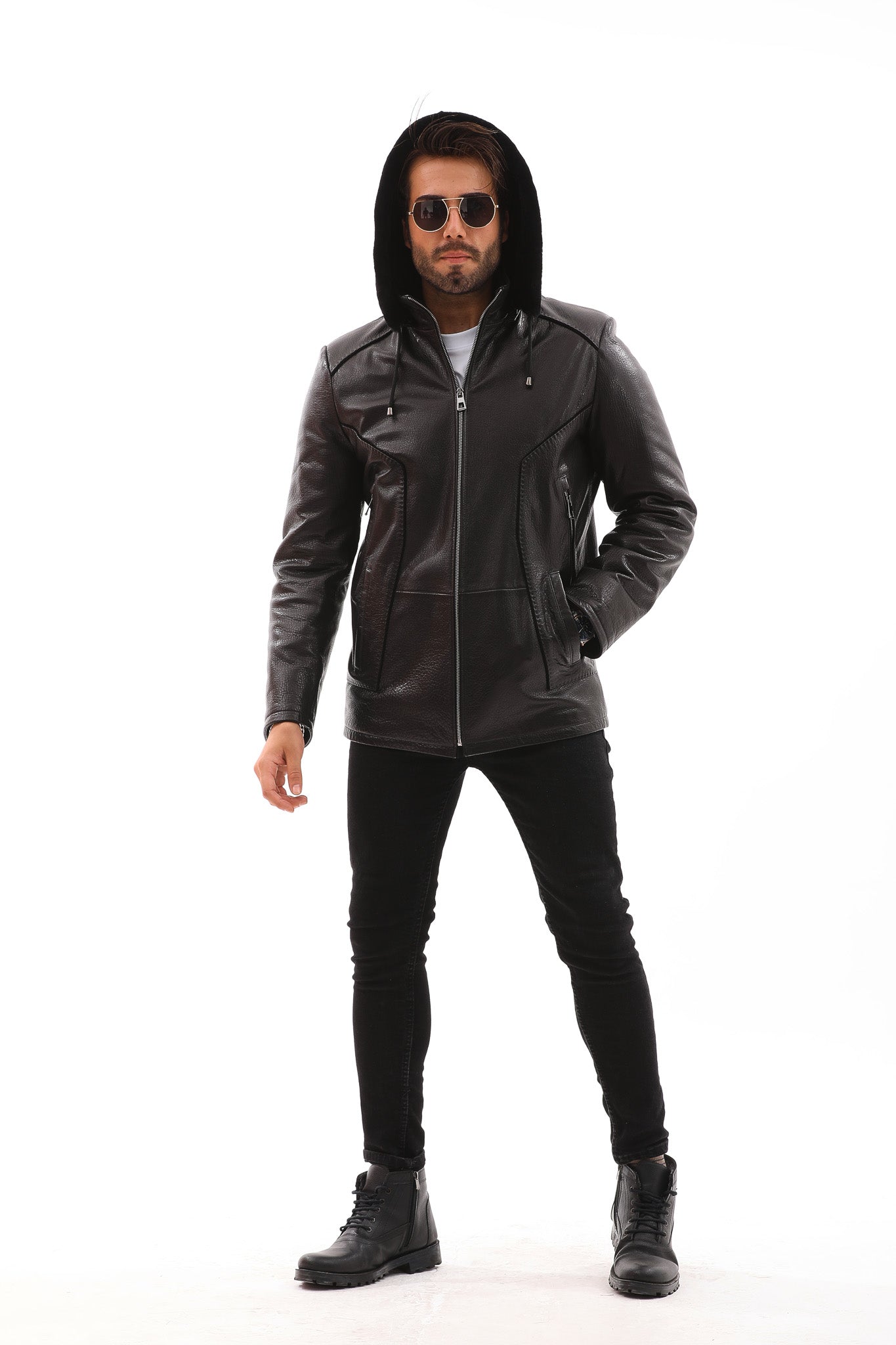 The Bergamo Black Shearling Leather Men Jacket