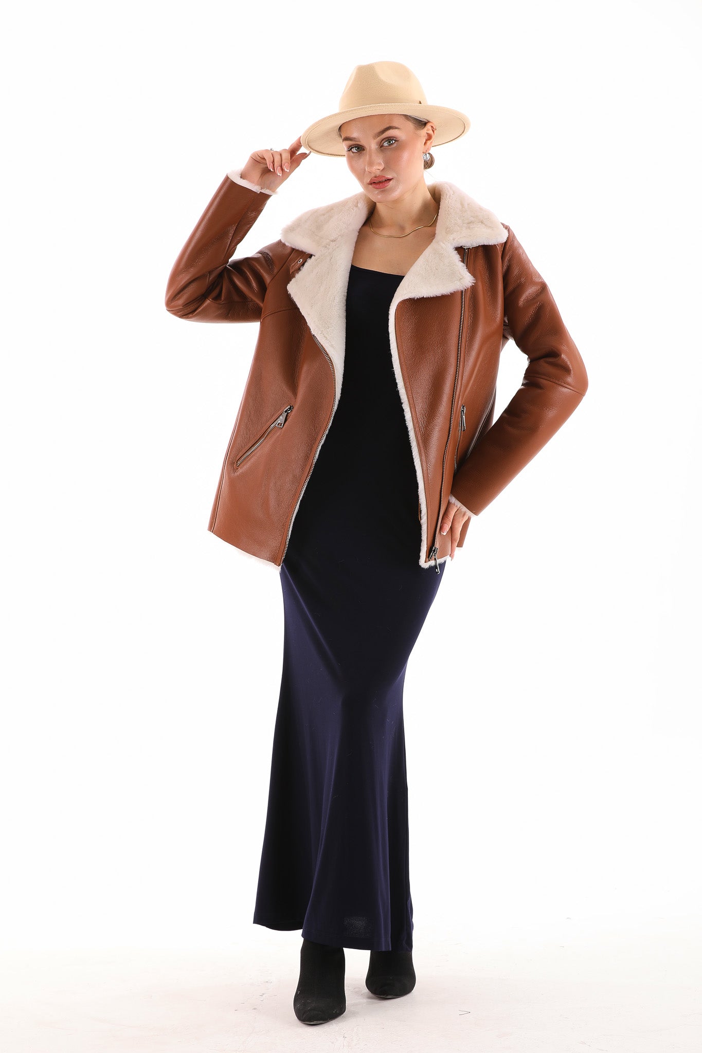 The Prague Tan Leather Women Jacket