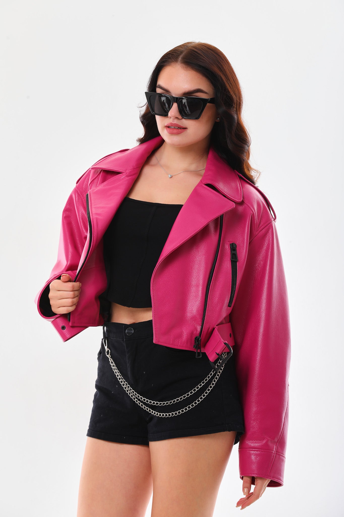 The Blaze Fuchsia Leather Women Jacket