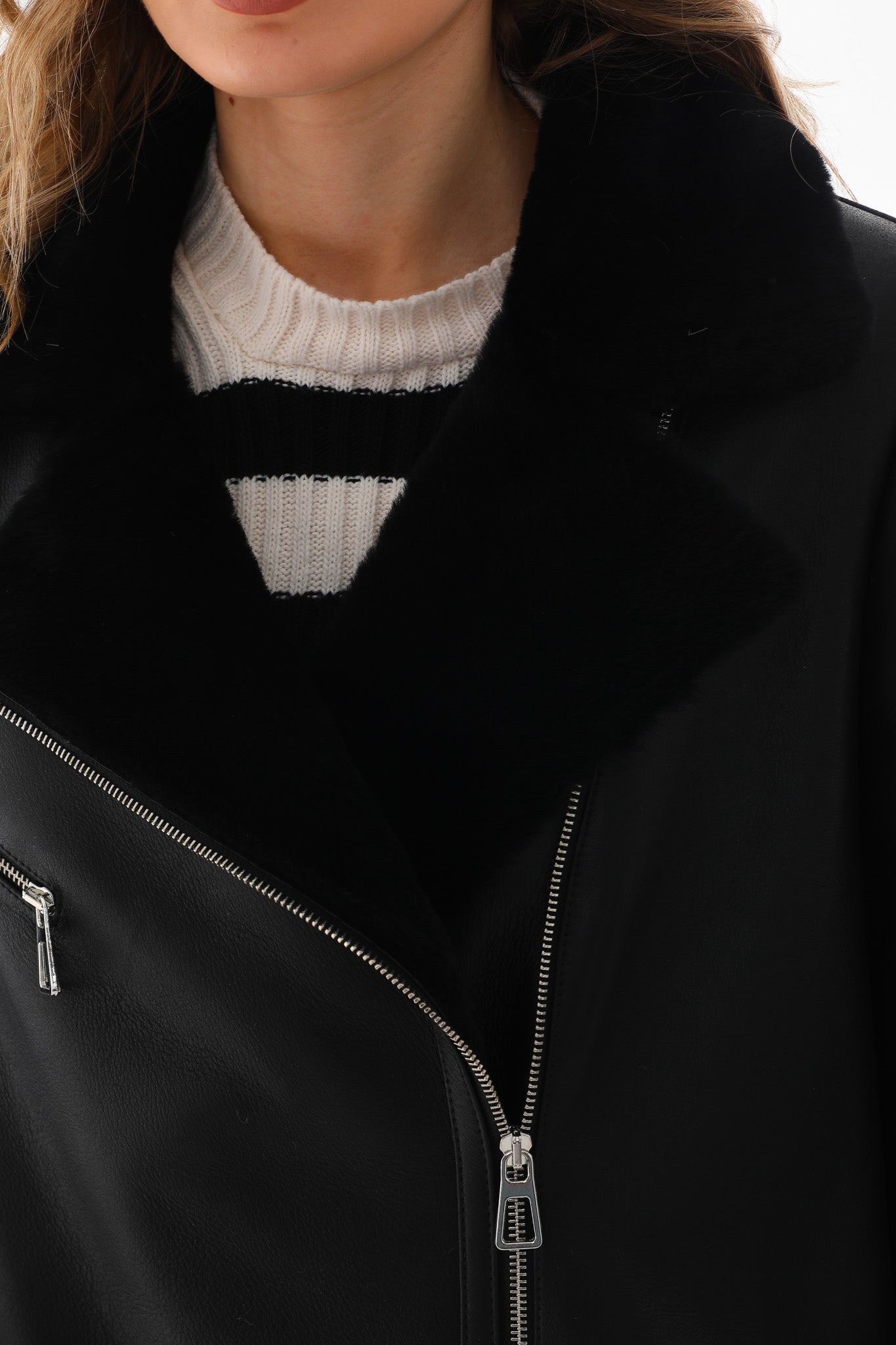 The Onyx Black Shearling & Fox Fur Leather Women Jacket