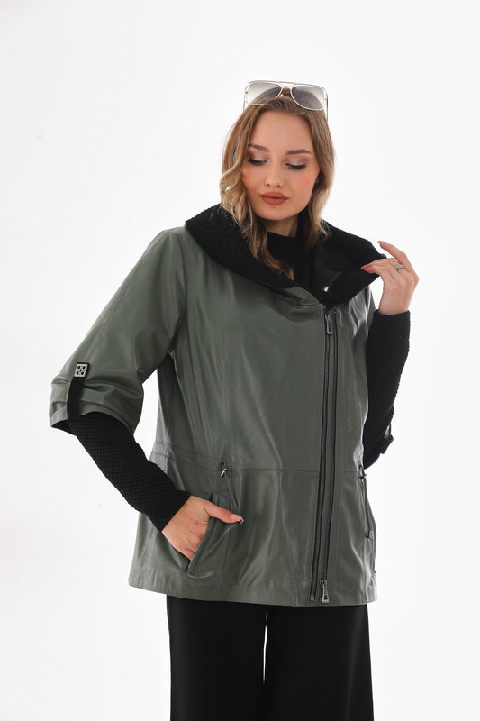 The Hudson Olive Green Leather Women Jacket